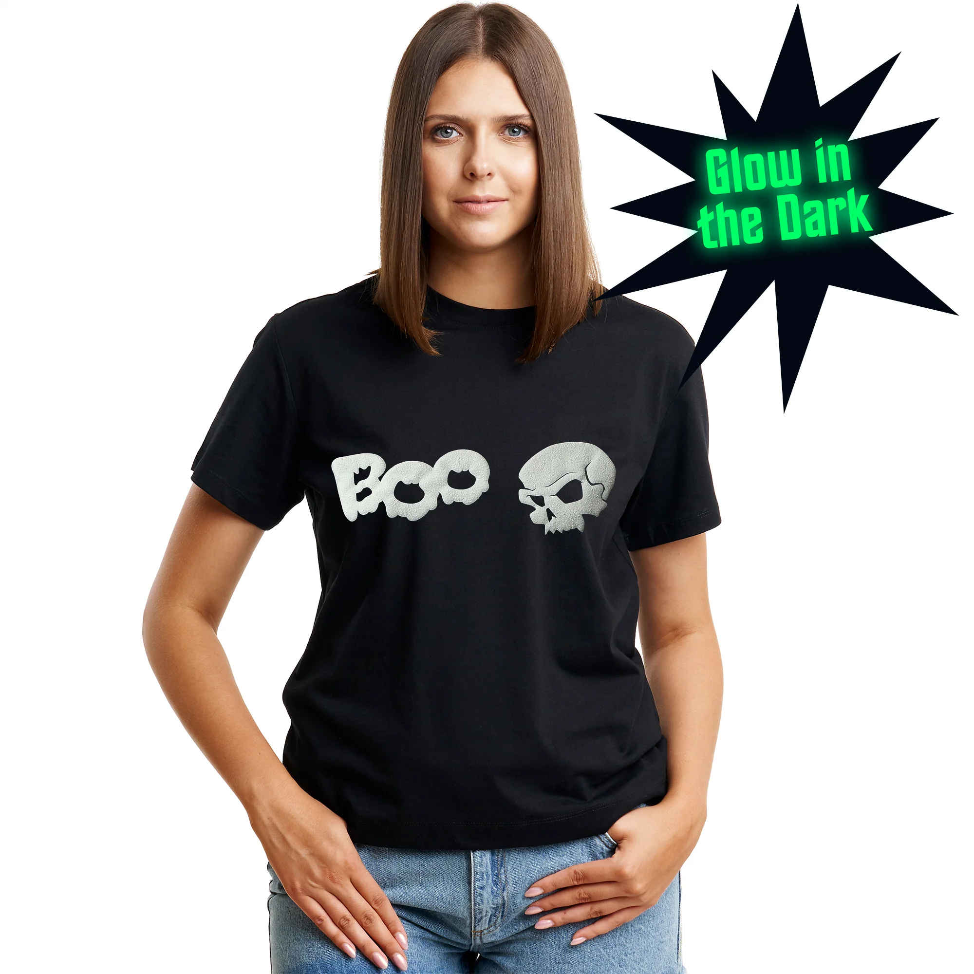 Skull Boo Glow in the Dark Puff Halloween Tee Shirt - Image 6