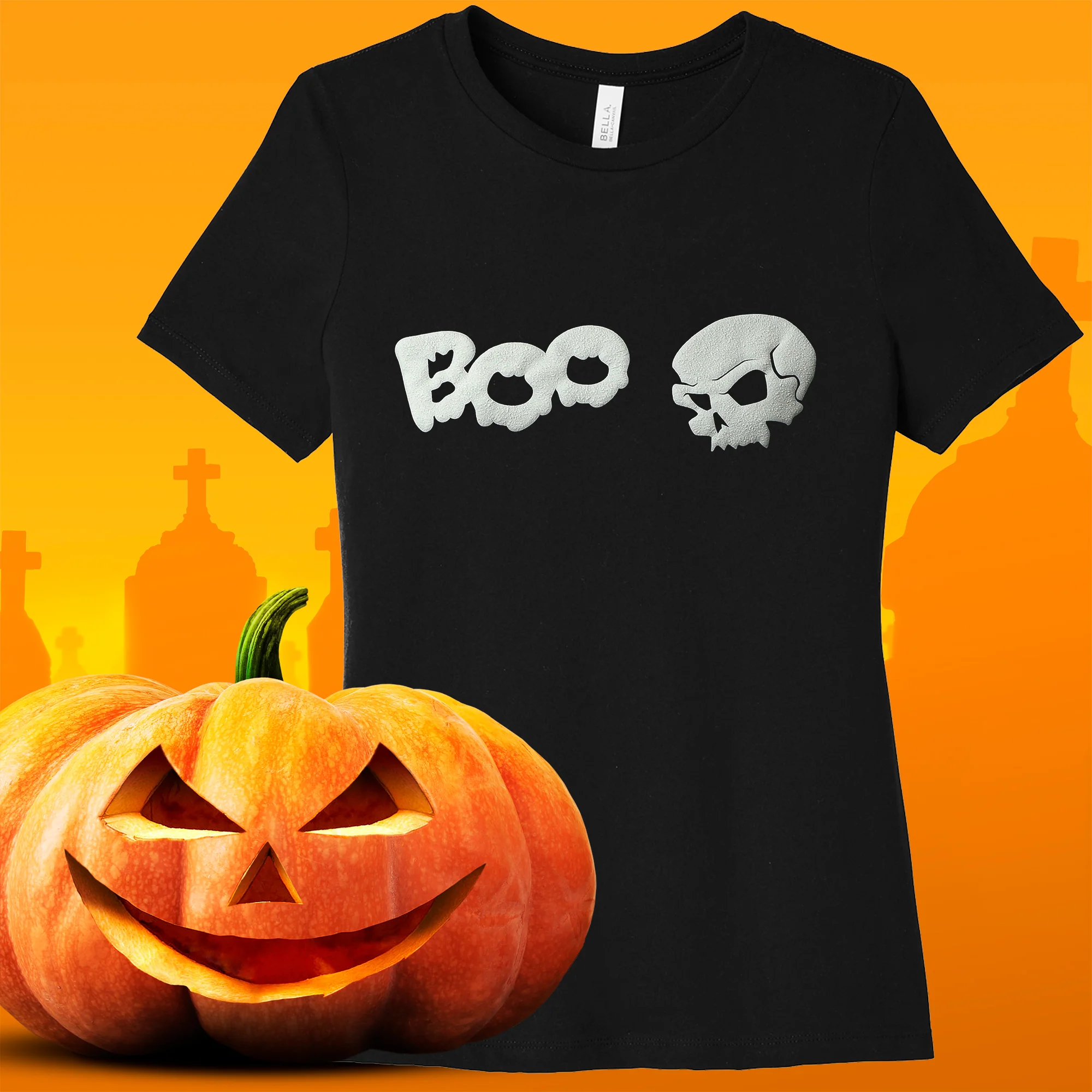 Skull Boo Glow in the Dark Puff Halloween Tee Shirt - Image 7