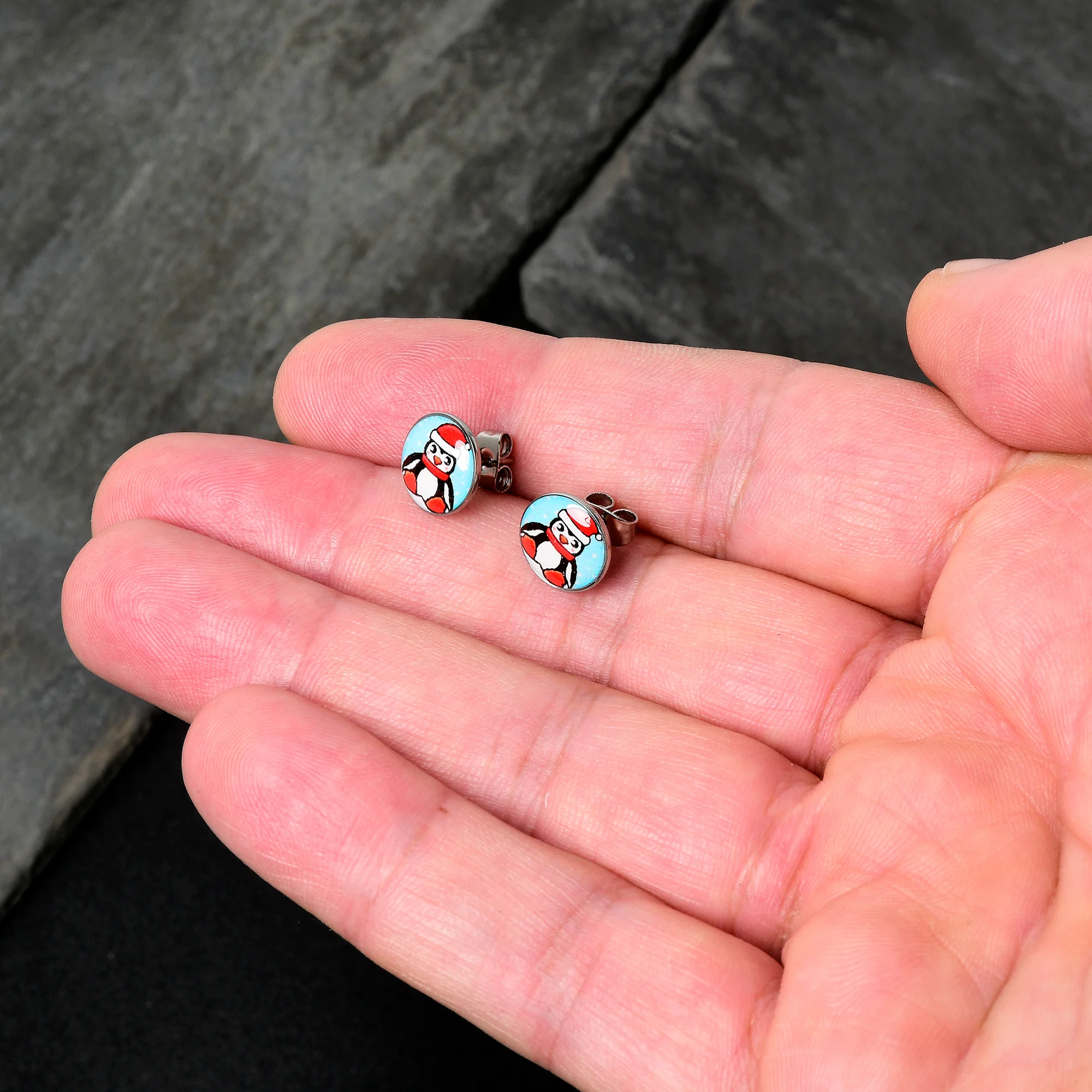 Snowfall Holiday Penguin Stud Earrings by Onyx O - Image 2