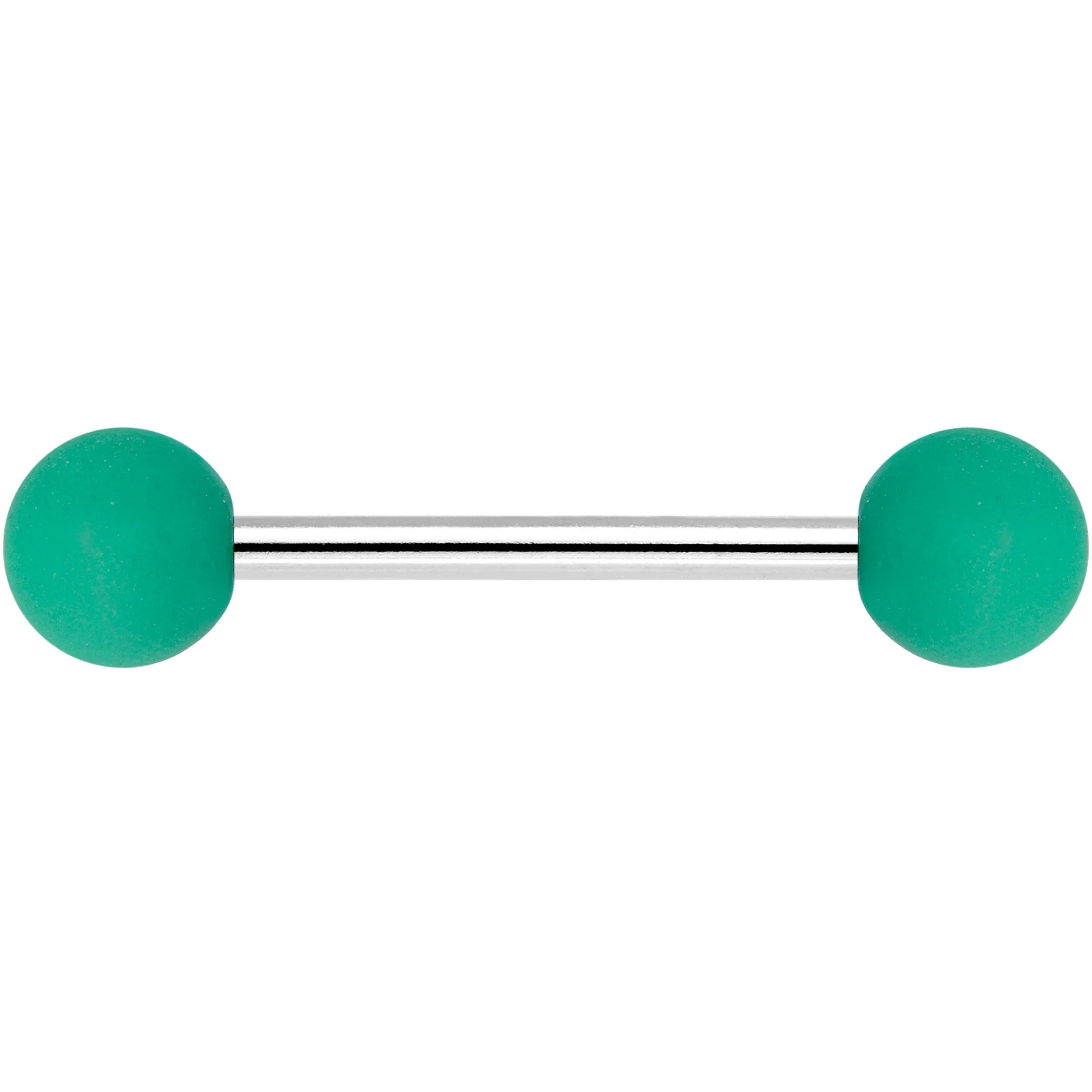 Green Silicone Coated Acrylic Ball End Barbell Tongue Ring - Image 2
