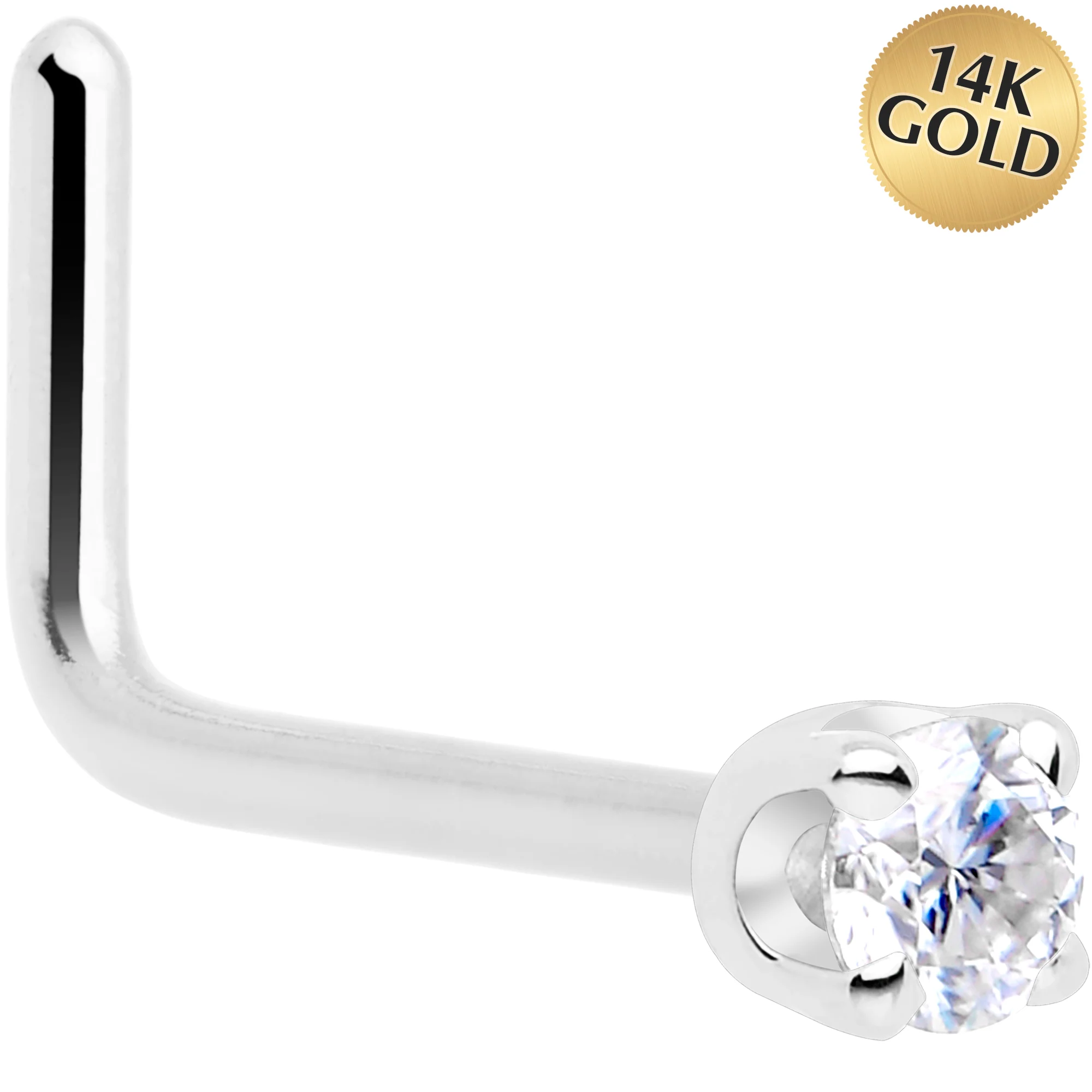 Solid 14K White Gold 2mm Genuine Diamond Nose Ring - Image 4