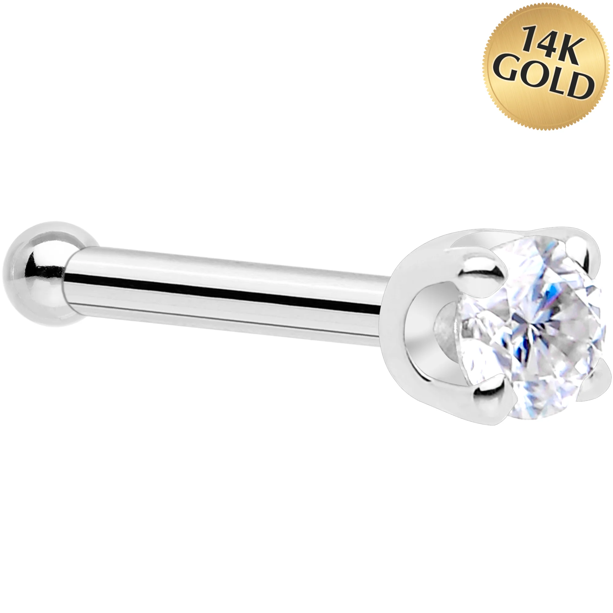 Solid 14K White Gold 2mm Genuine Diamond Nose Ring - Image 5