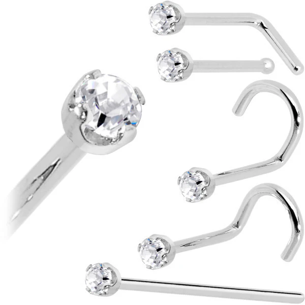 Solid 14K White Gold 2mm Genuine Diamond Nose Ring - Image 7