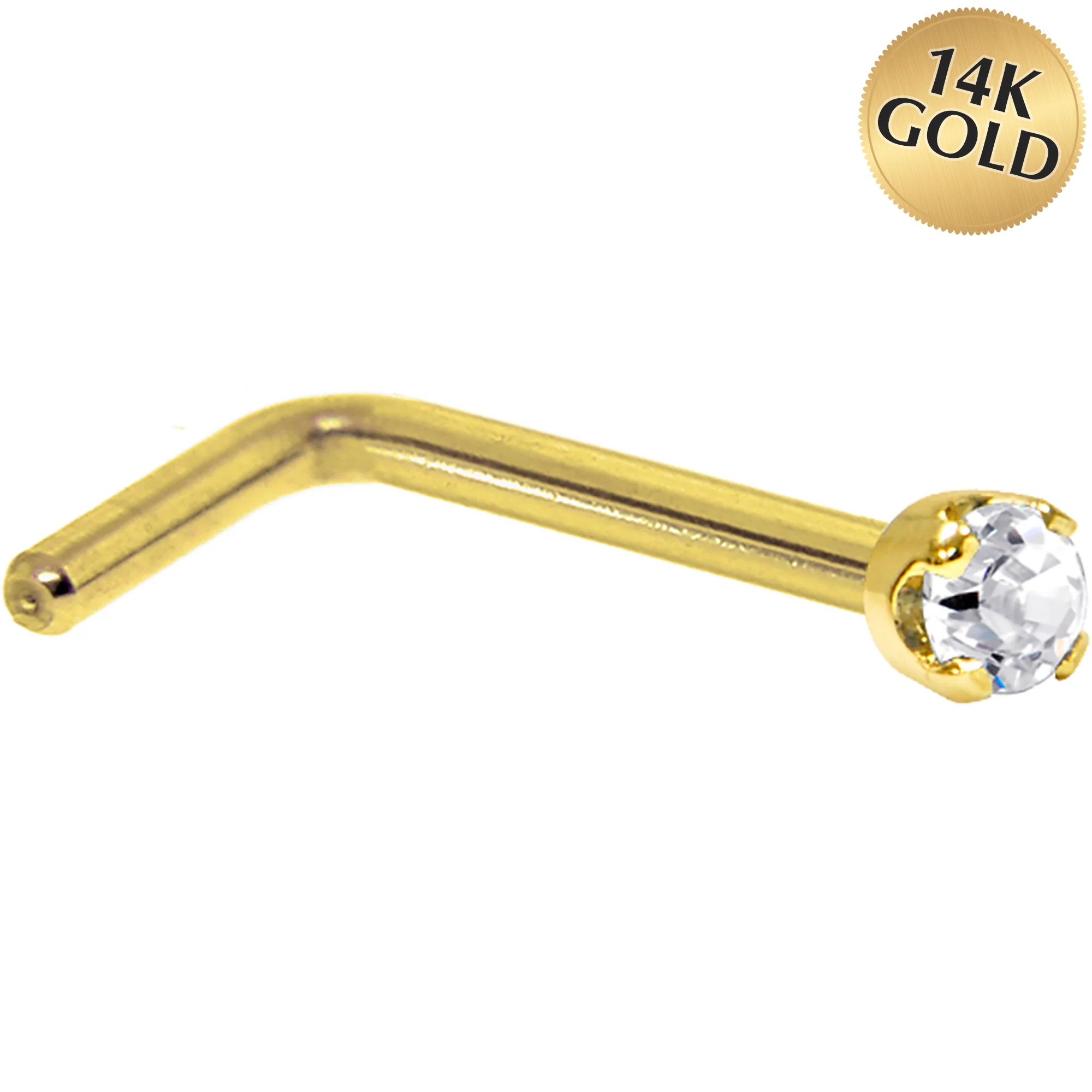 Solid 14K Yellow Gold 1.5mm Genuine Diamond Nose Ring - Image 3