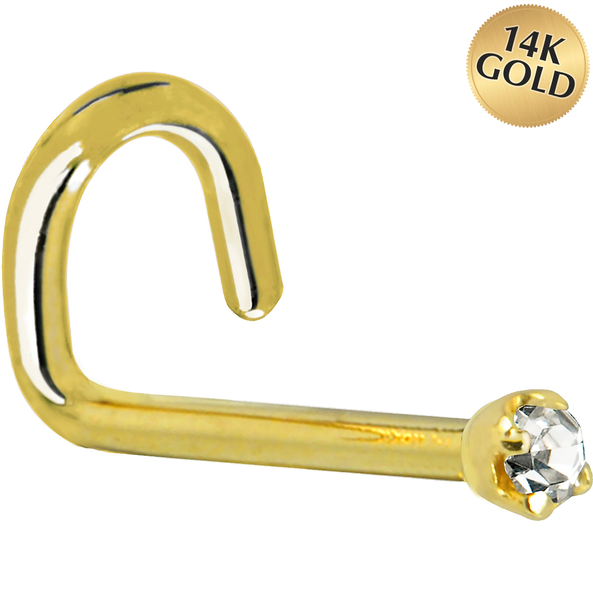 Solid 14K Yellow Gold 1.5mm Genuine Diamond Nose Ring - Image 4