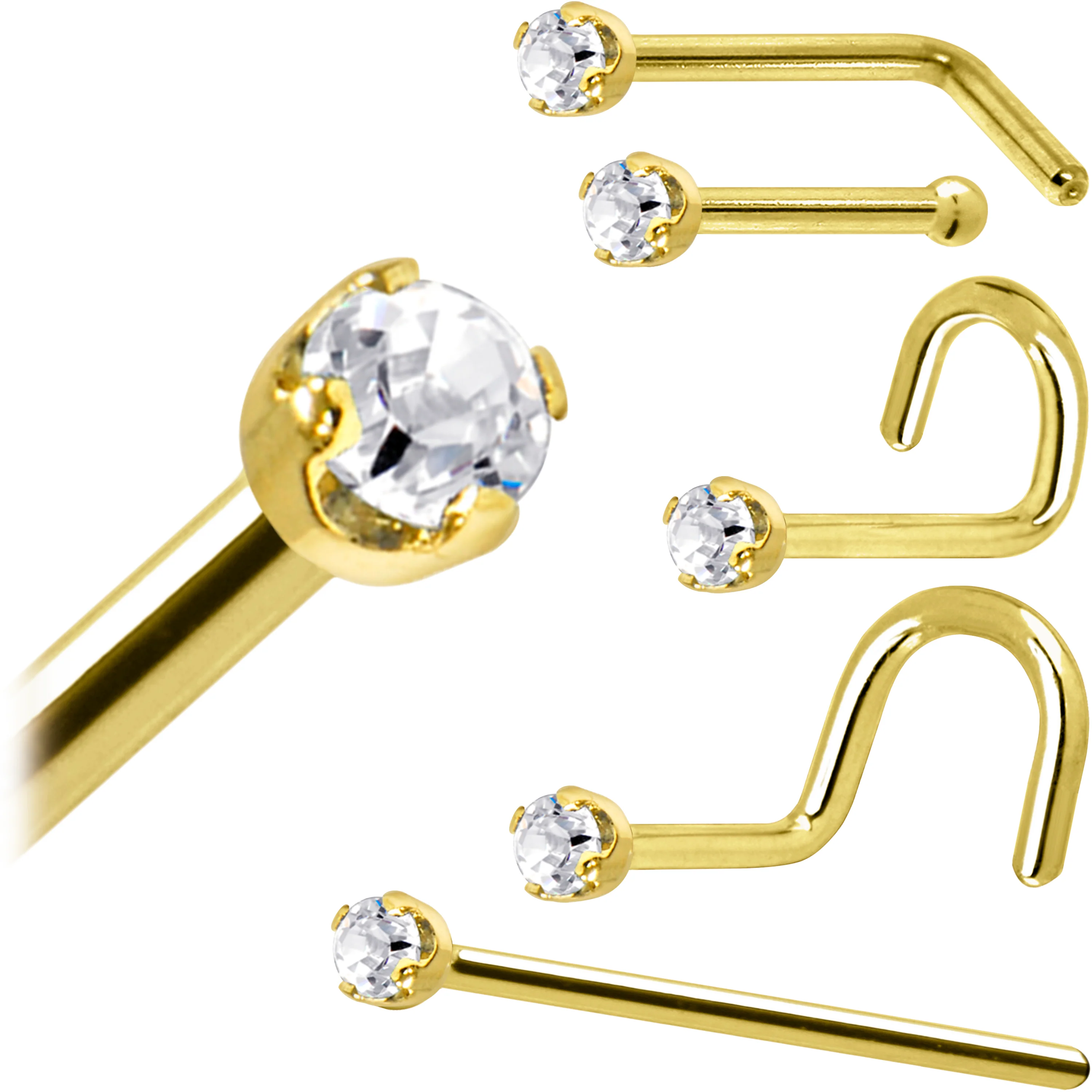 Solid 14K Yellow Gold 1.5mm Genuine Diamond Nose Ring - Image 7