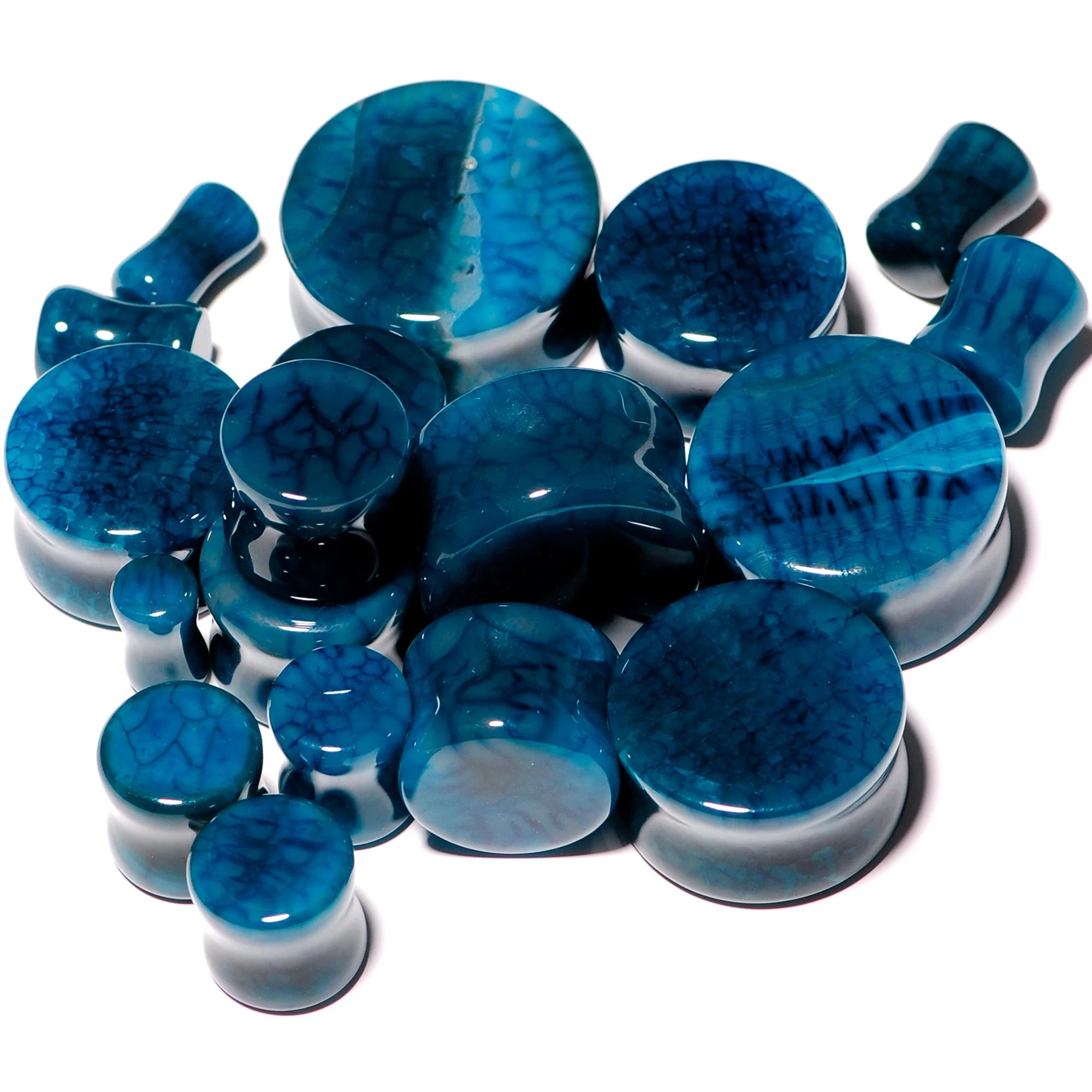 Solid Blue Stone Saddle Plug Set 6mm to 25mm - Image 4