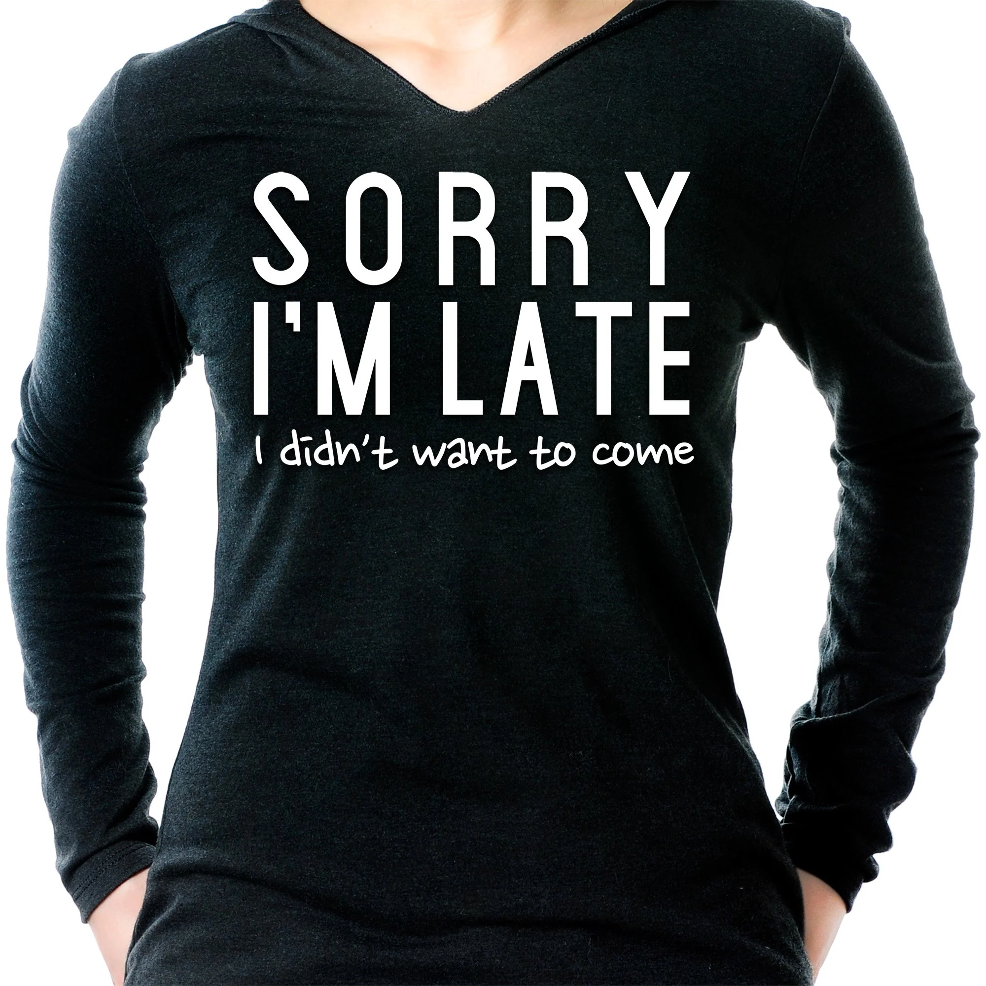 Sorry I'm Late, I Didn't Want To Come Tapered Long Sleeve Hoodie - Image 6