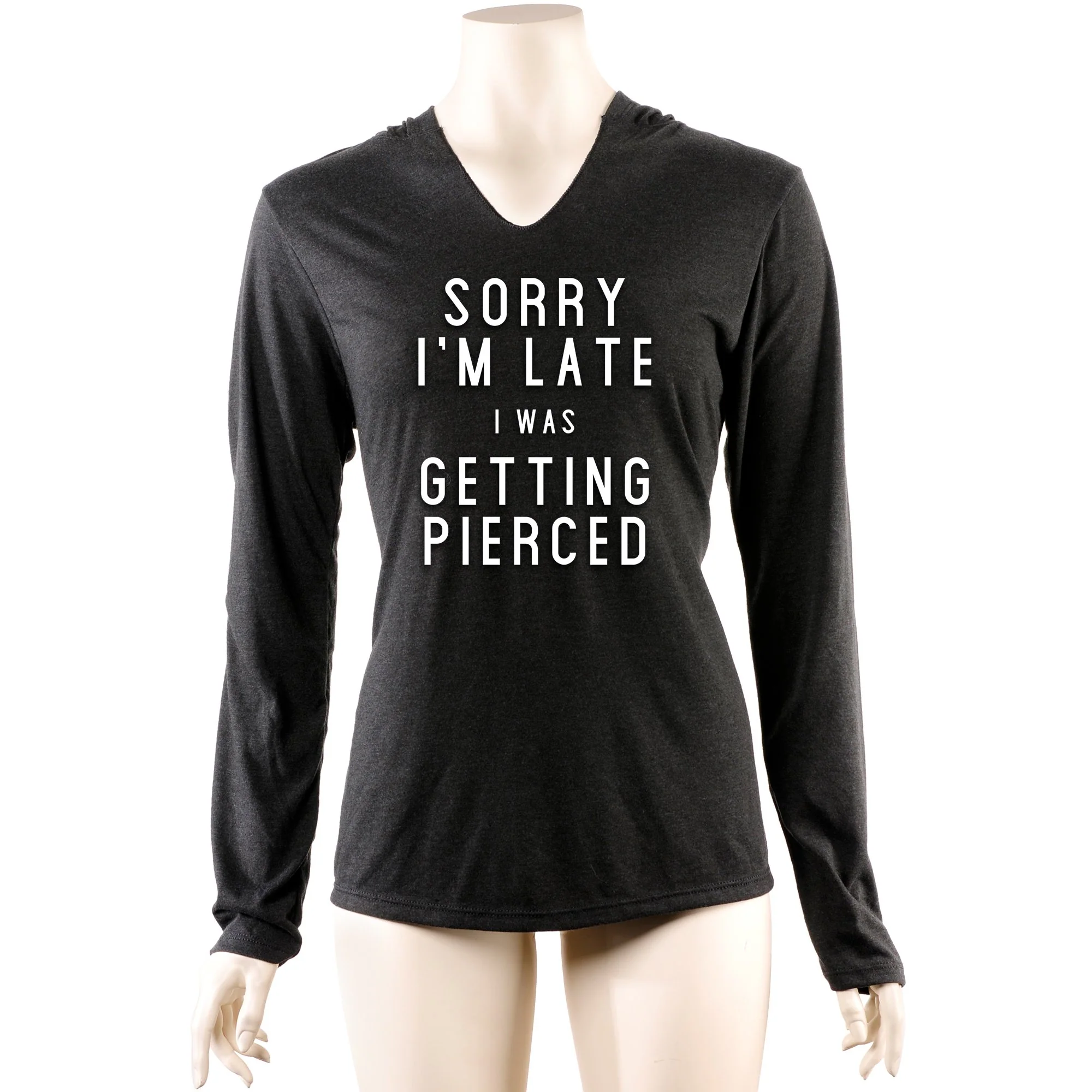 Sorry I'm Late I Was Getting Pierced Tapered Long Sleeve Hoodie - Image 4