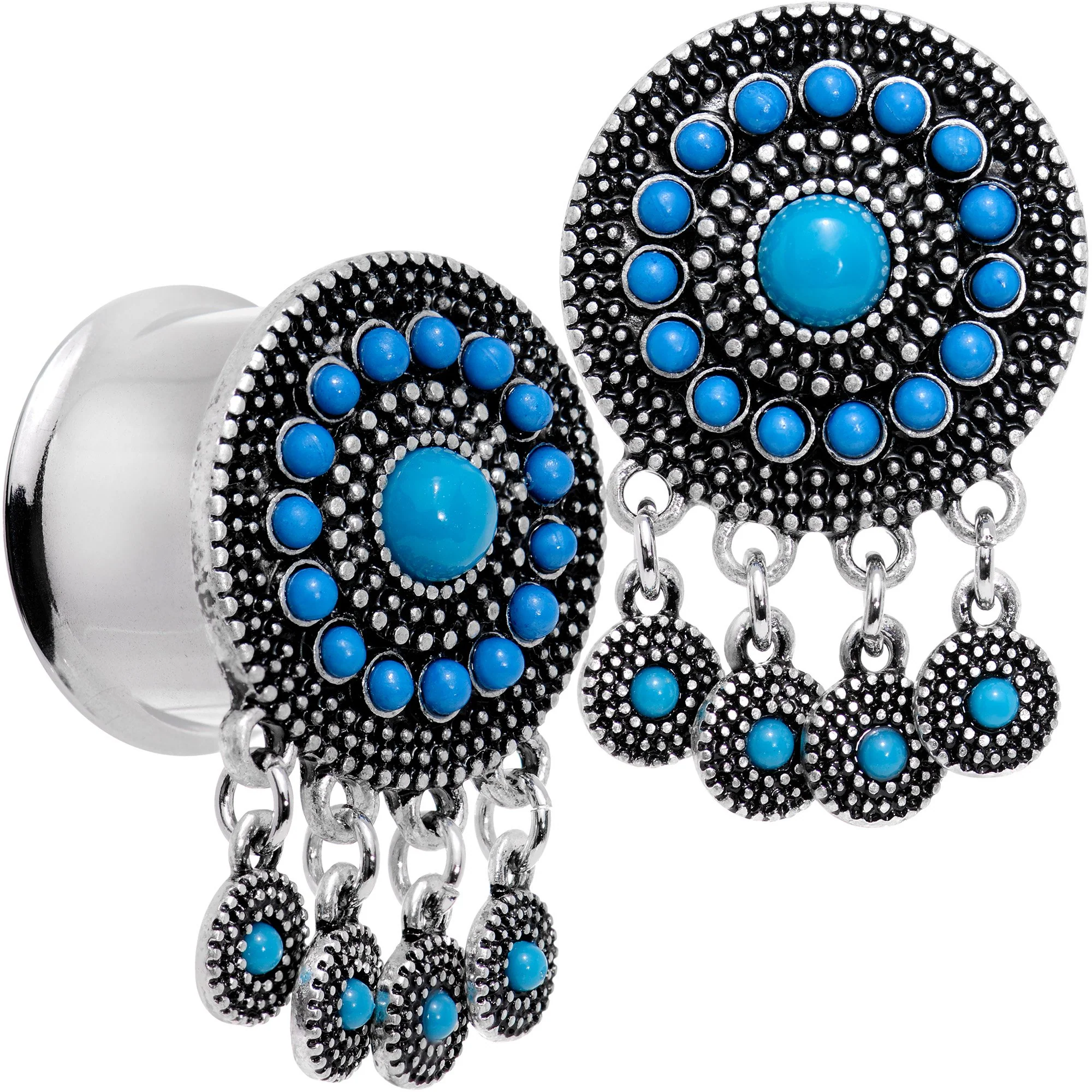 Southwest Blue Drum Dreamcatcher Dangle Double Flare Plug Set 6mm to 25mm - Image 10