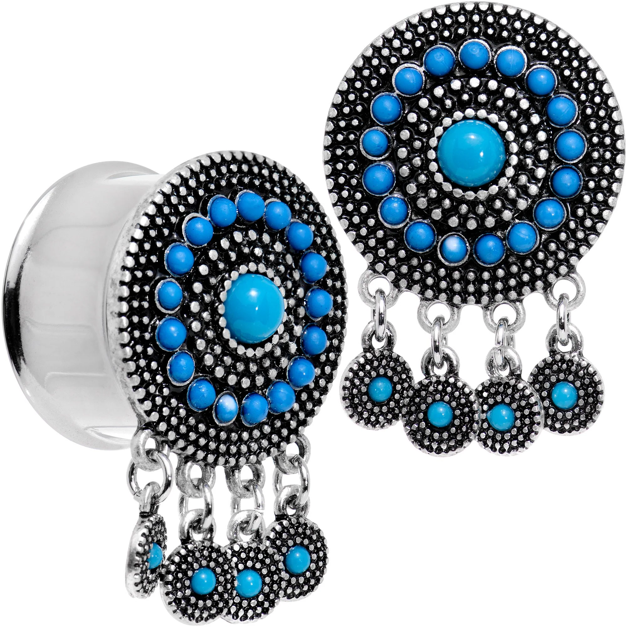 Southwest Blue Drum Dreamcatcher Dangle Double Flare Plug Set 6mm to 25mm - Image 11