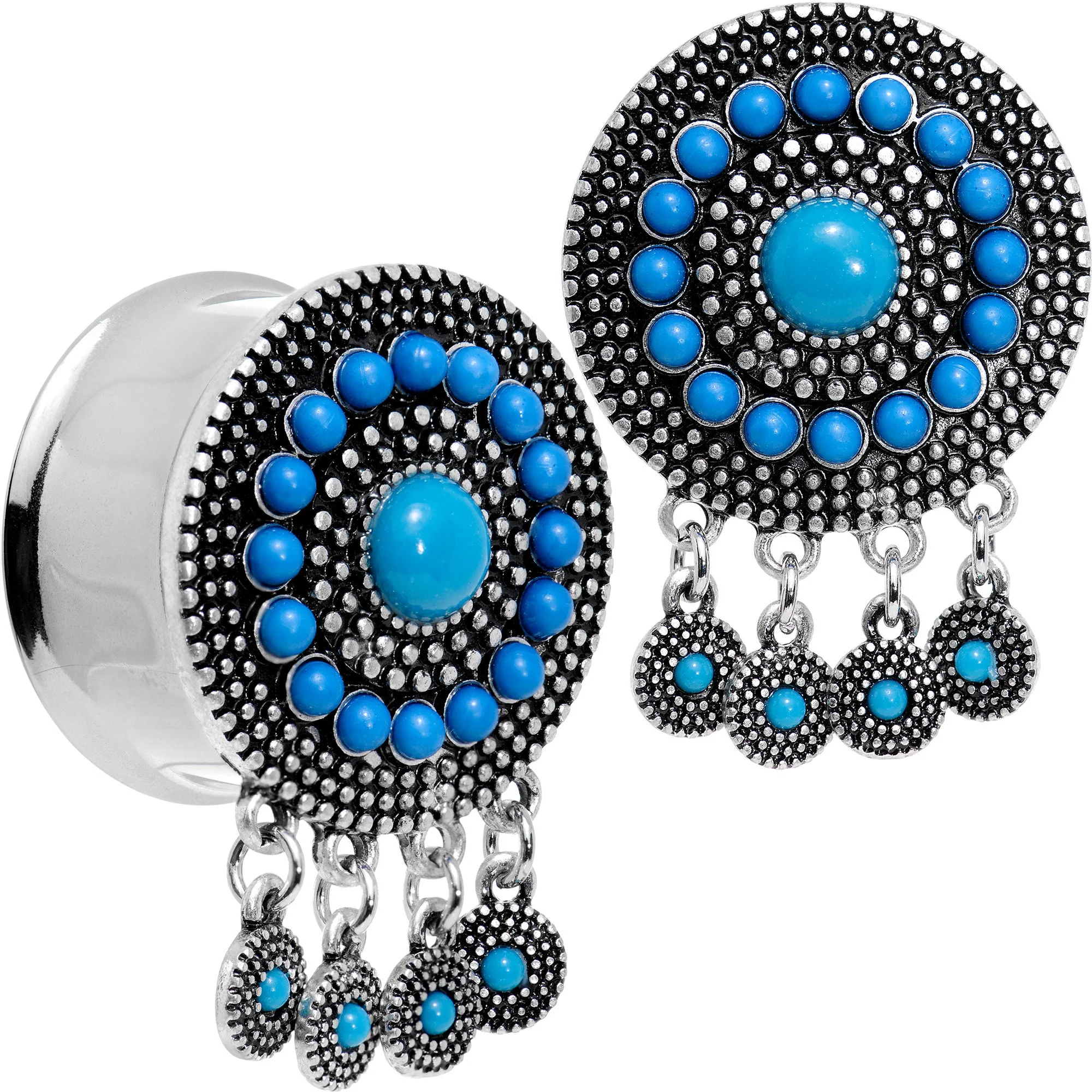 Southwest Blue Drum Dreamcatcher Dangle Double Flare Plug Set 6mm to 25mm - Image 12
