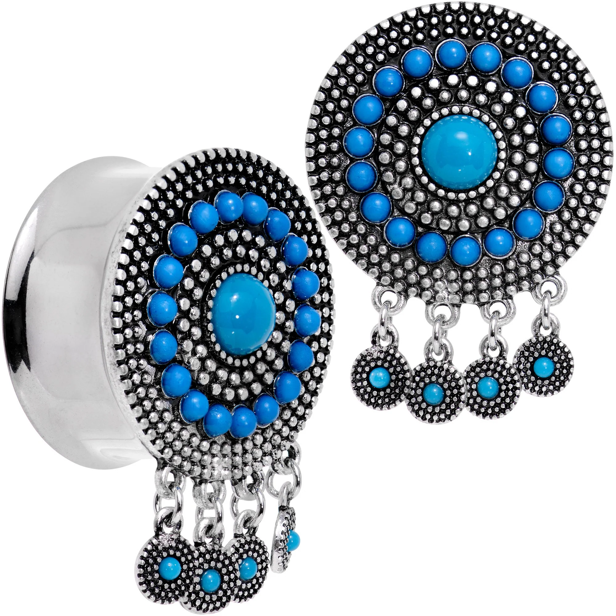 Southwest Blue Drum Dreamcatcher Dangle Double Flare Plug Set 6mm to 25mm - Image 13