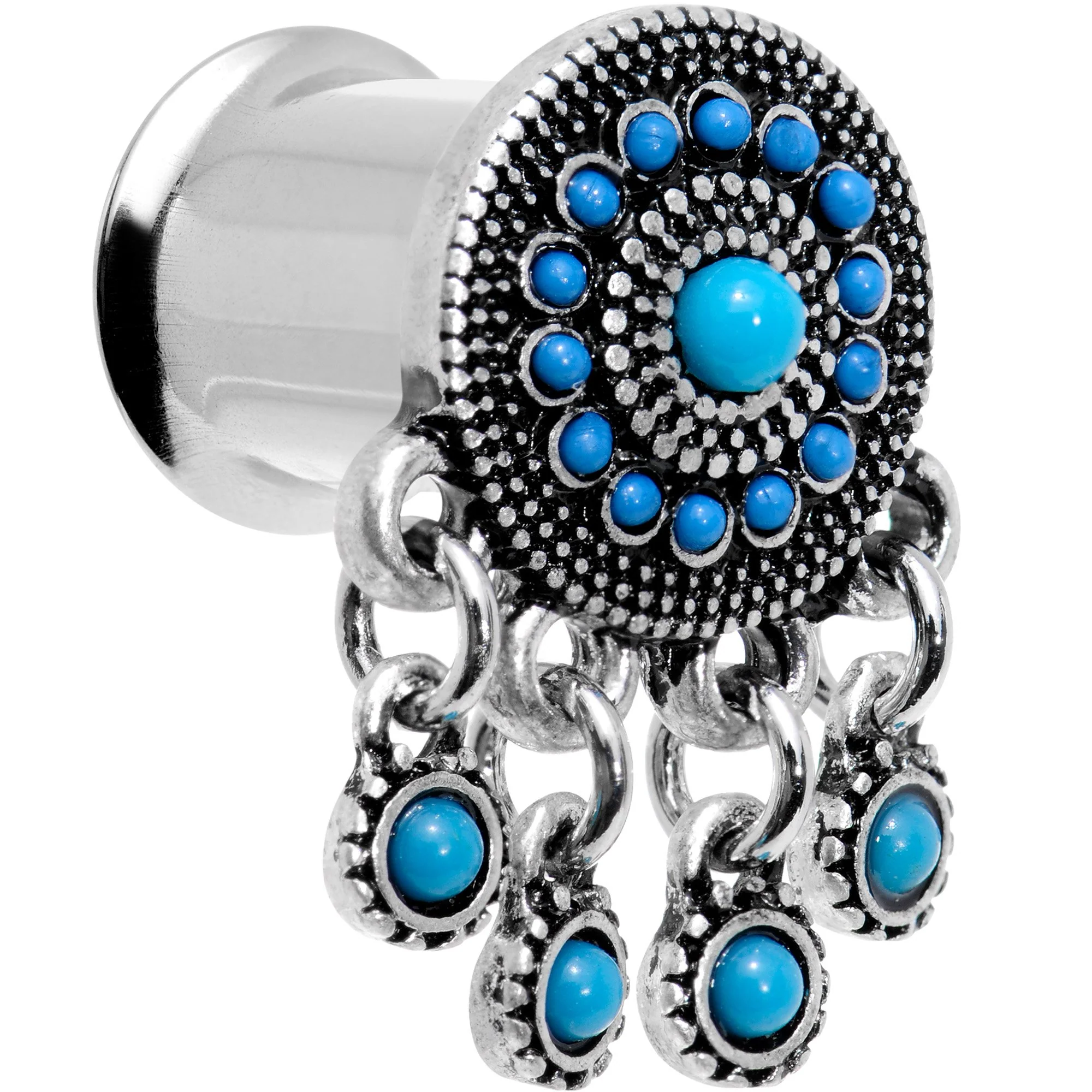 Southwest Blue Drum Dreamcatcher Dangle Double Flare Plug Set 6mm to 25mm - Image 2