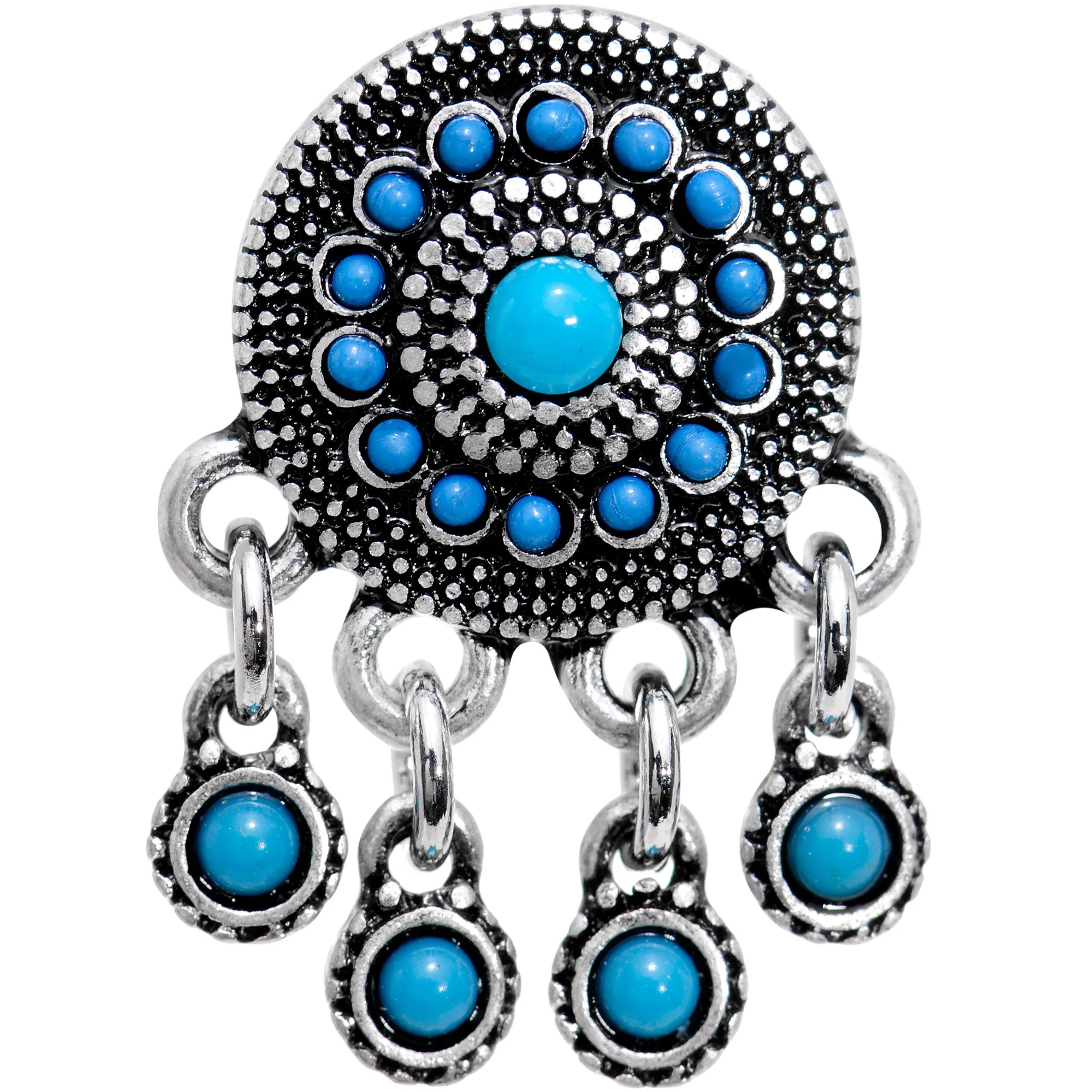 Southwest Blue Drum Dreamcatcher Dangle Double Flare Plug Set 6mm to 25mm - Image 3