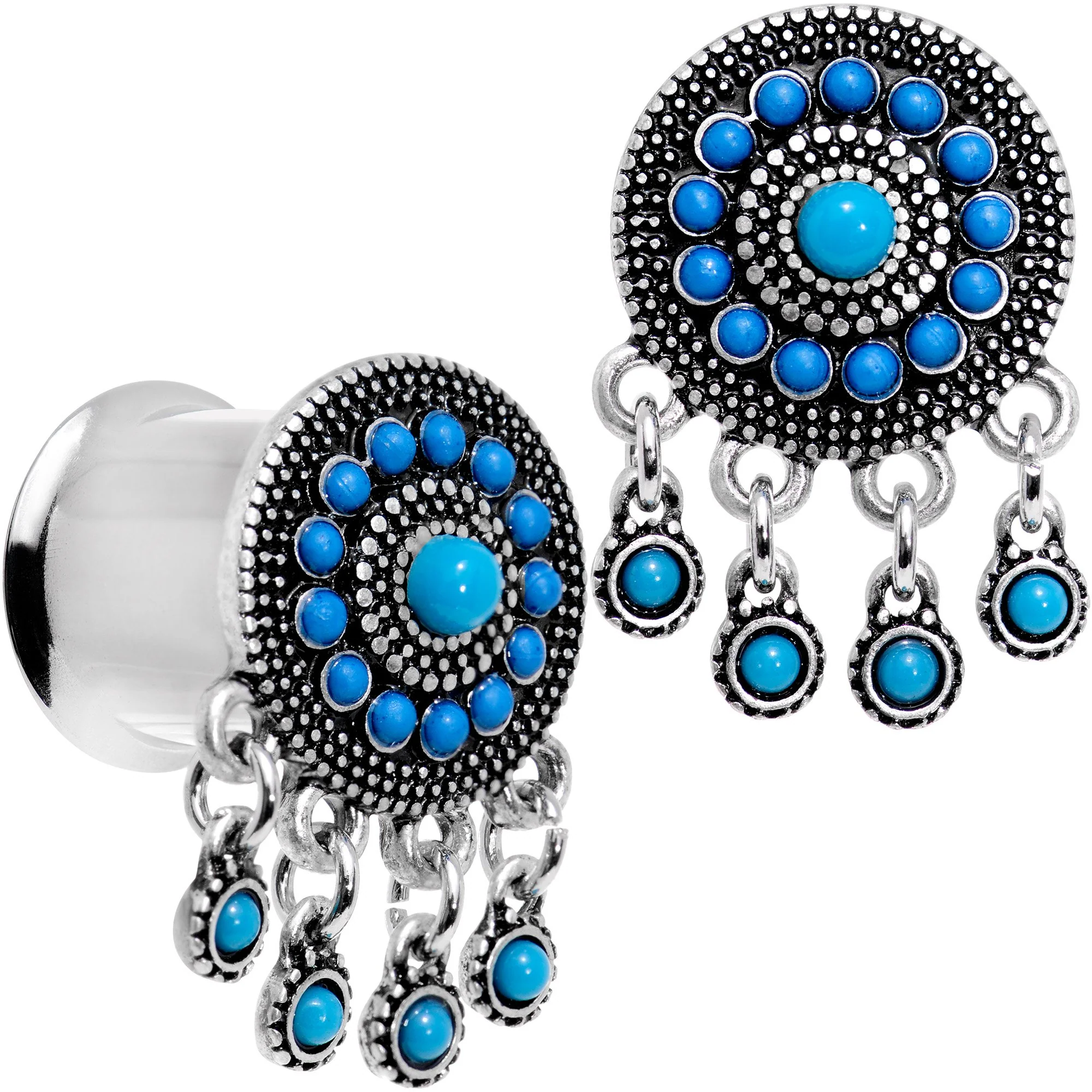 Southwest Blue Drum Dreamcatcher Dangle Double Flare Plug Set 6mm to 25mm - Image 7