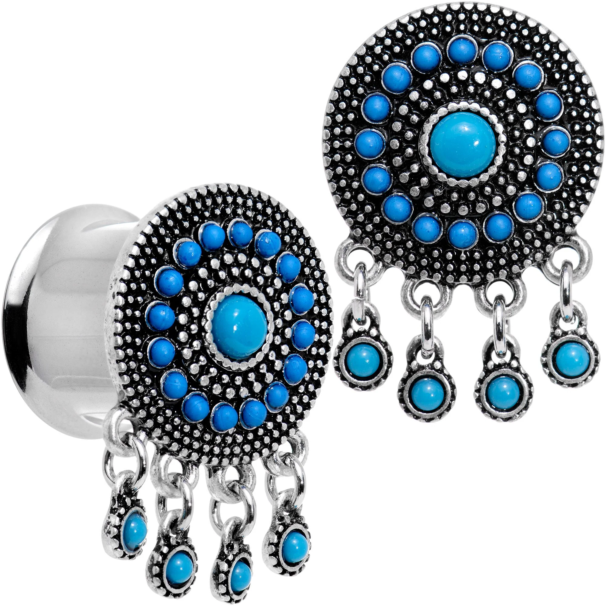 Southwest Blue Drum Dreamcatcher Dangle Double Flare Plug Set 6mm to 25mm - Image 8