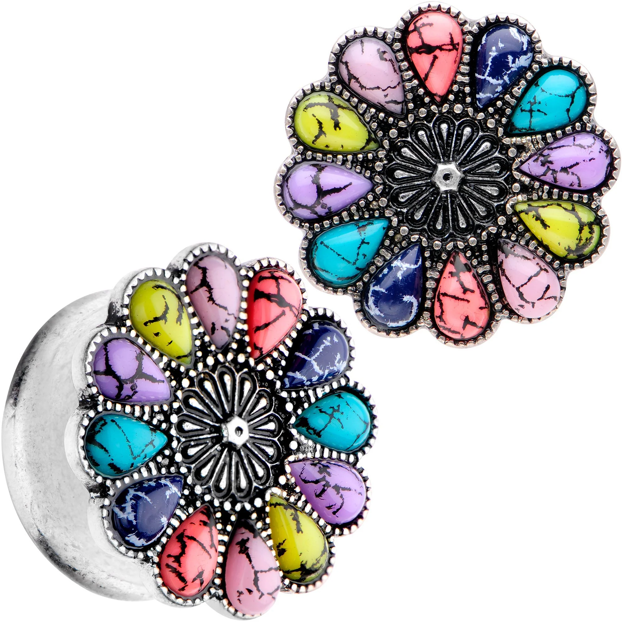 Southwestern Pinwheel Flower Double Flare Plug Set Set 2G to 22mm - Image 4
