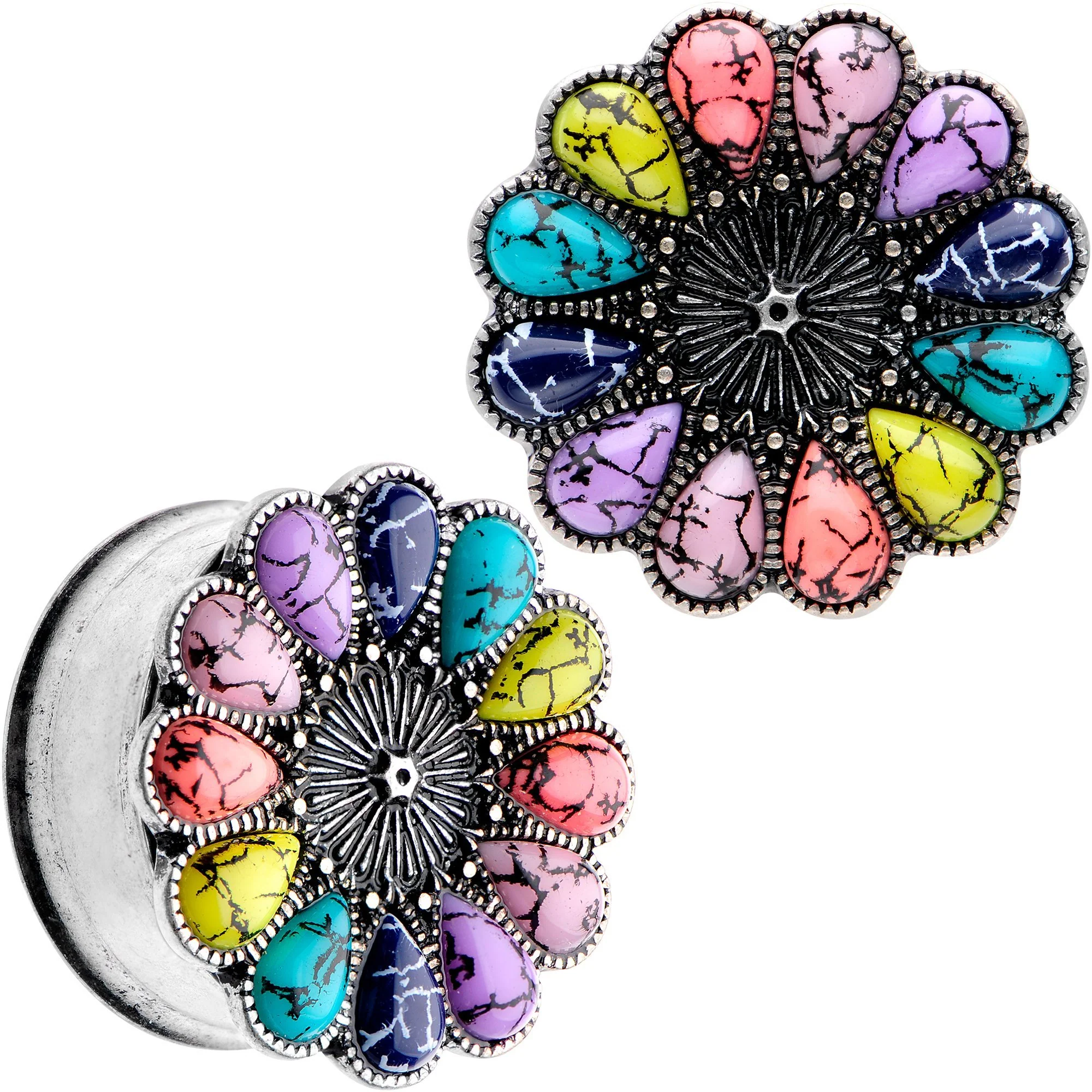 Southwestern Pinwheel Flower Double Flare Plug Set Set 2G to 22mm - Image 9