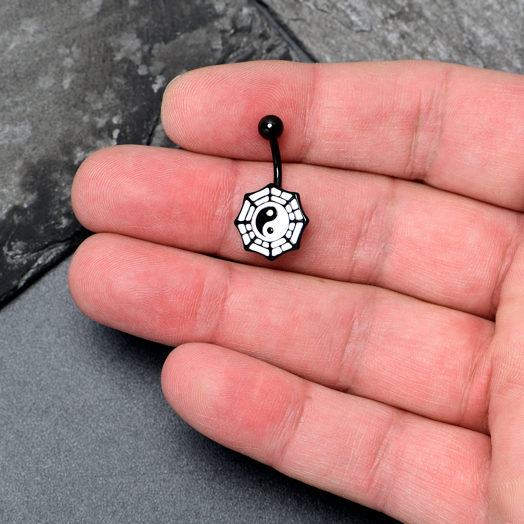 Spider Web Black and White Yin Yang Belly Ring - Image 2