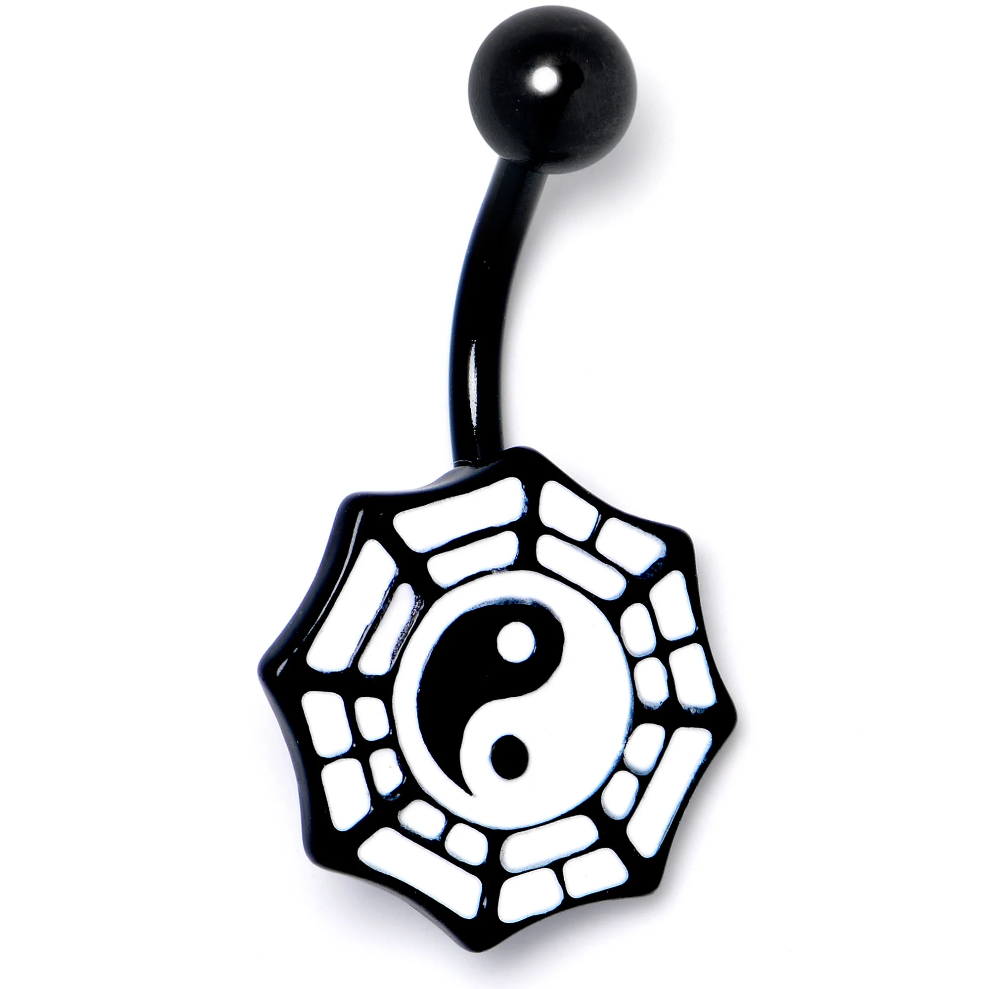 Spider Web Black and White Yin Yang Belly Ring - Image 3