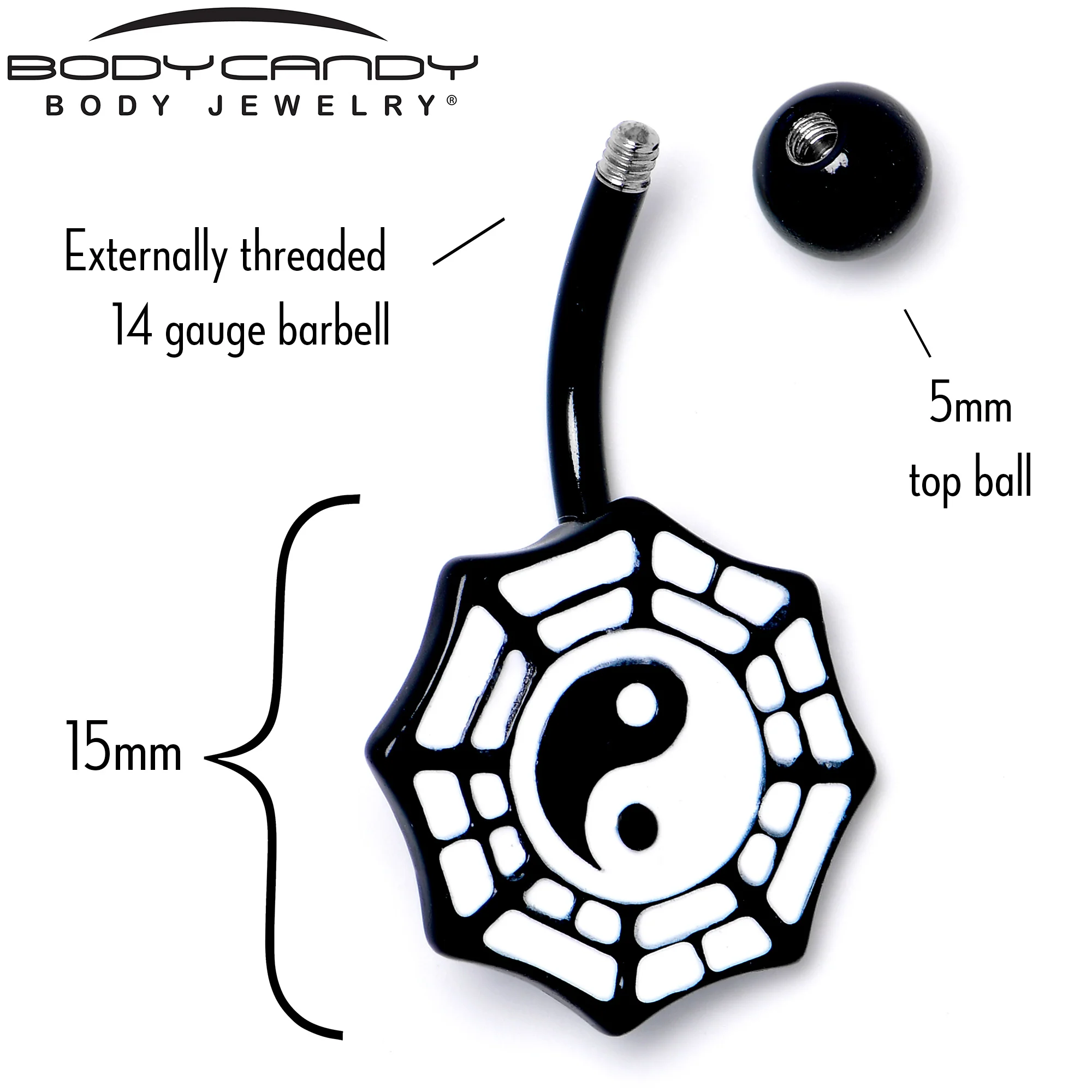 Spider Web Black and White Yin Yang Belly Ring - Image 4