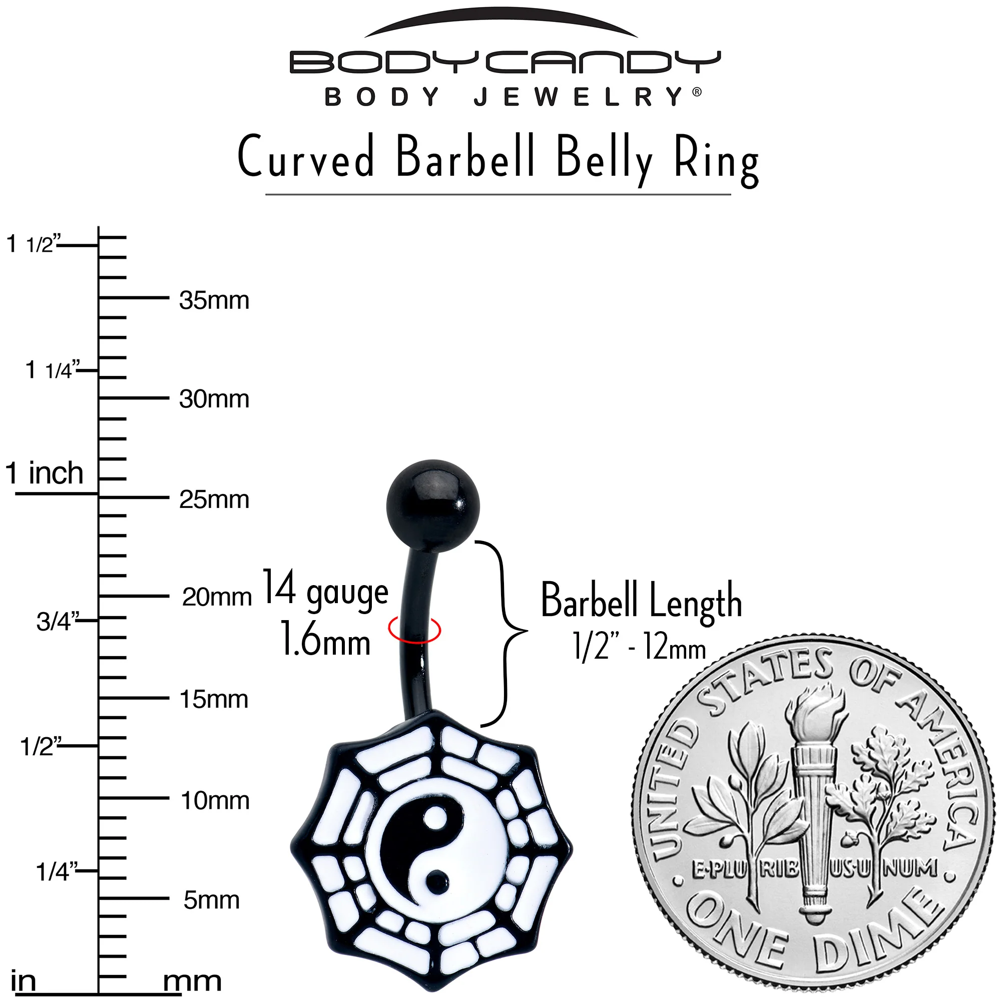 Spider Web Black and White Yin Yang Belly Ring - Image 5