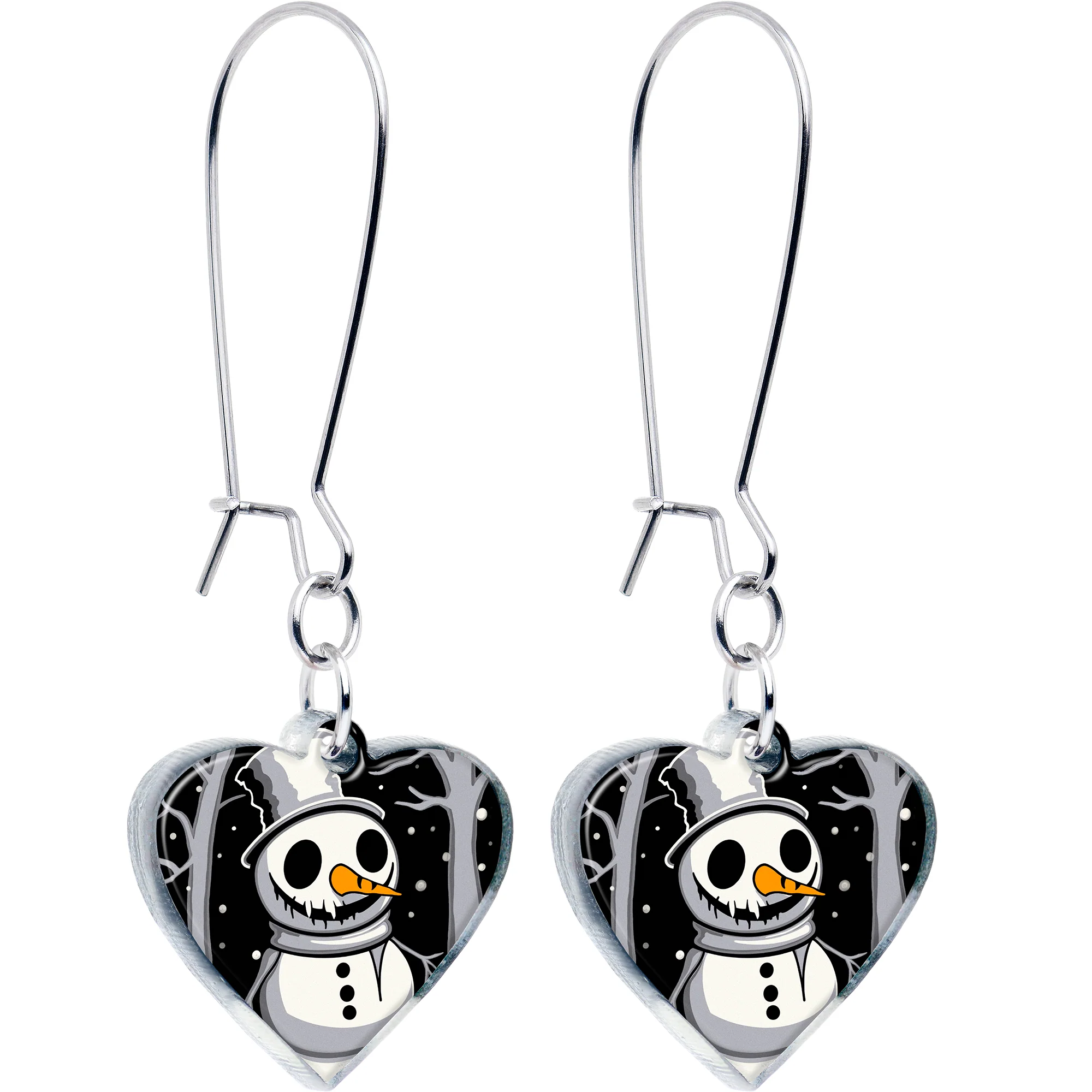 Spooky Snowman Dangle Christmas Kidney Wire Earrings by Onyx O