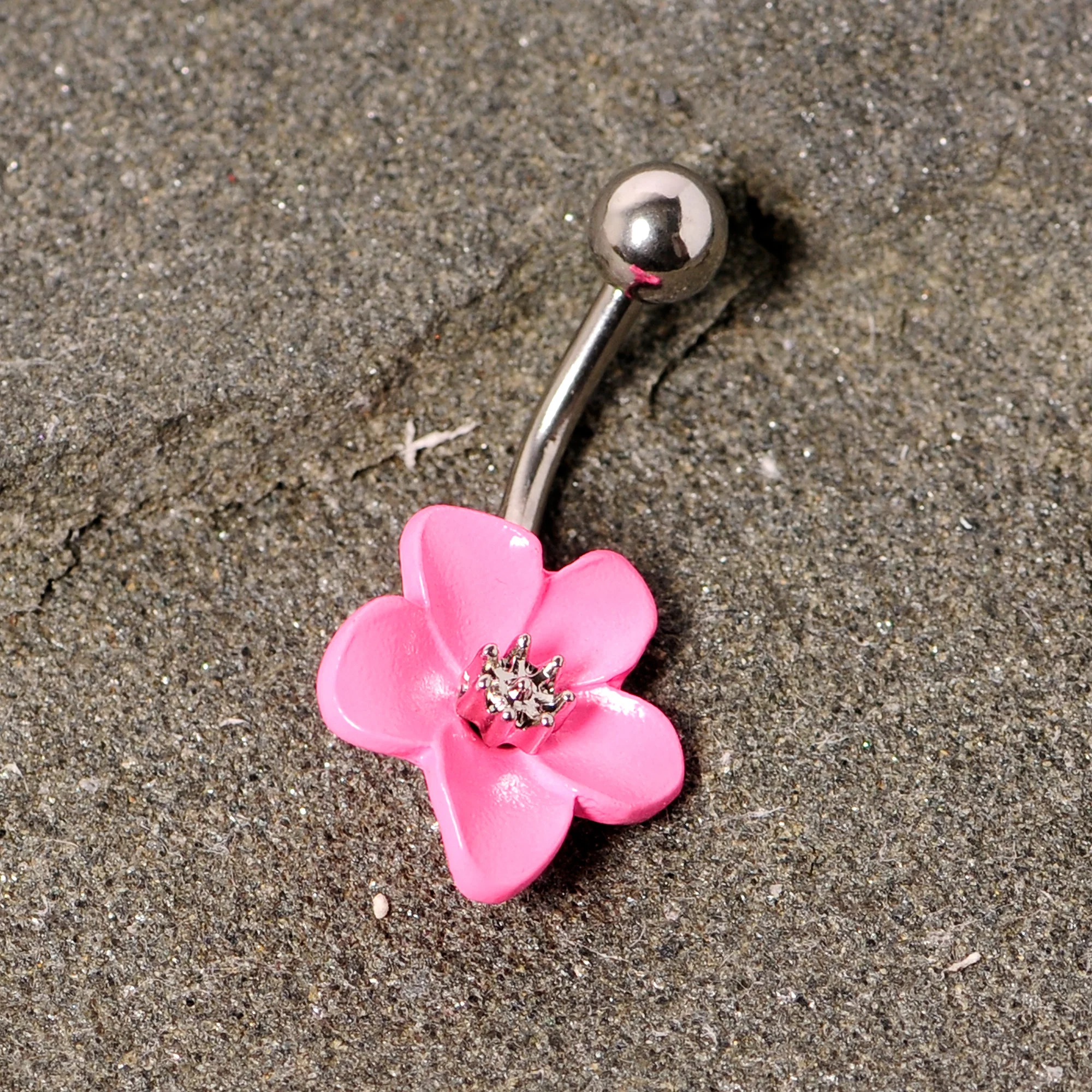 Spring Blossom Pretty Pink Flower Belly Ring - Image 2