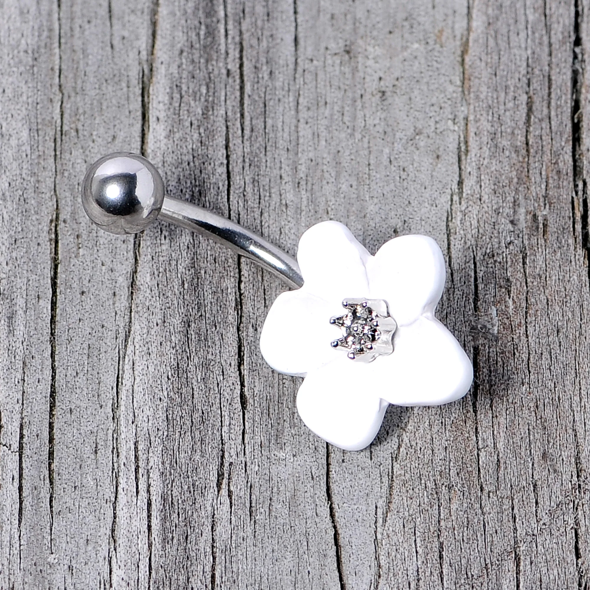 Spring Blossom Pretty White Flower Belly Ring - Image 3