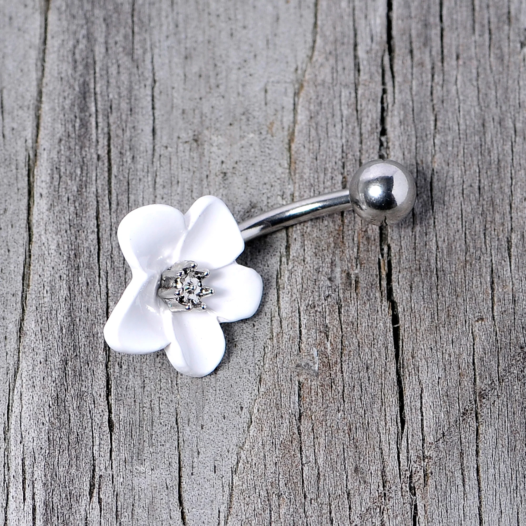 Spring Blossom Pretty White Flower Belly Ring - Image 4