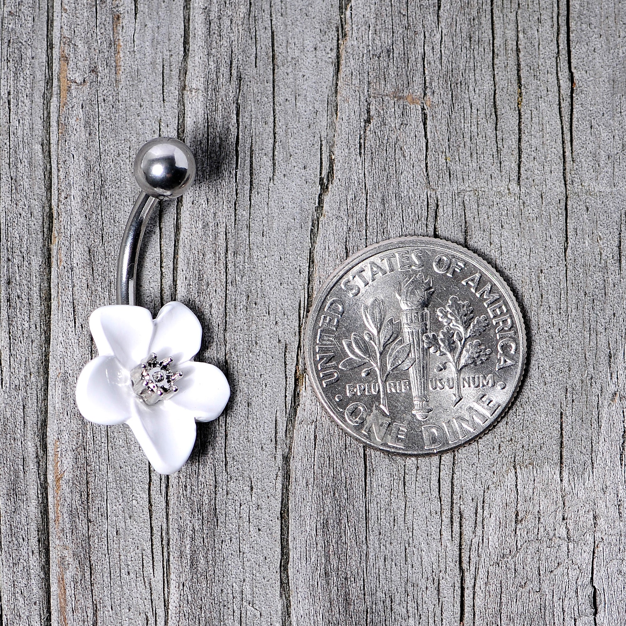 Spring Blossom Pretty White Flower Belly Ring - Image 5