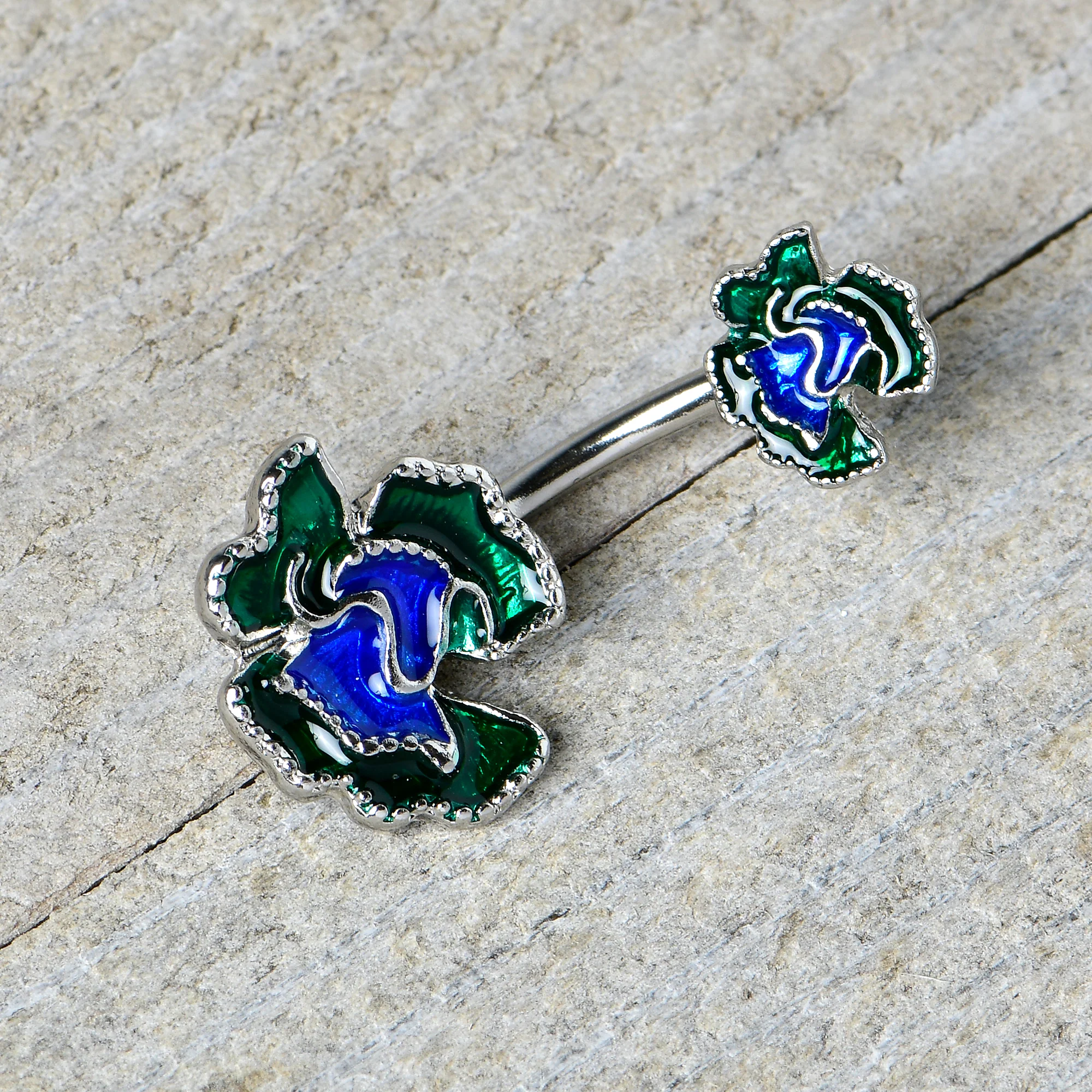 Spring Flower Green Blue Double Mount Belly Ring - Image 6