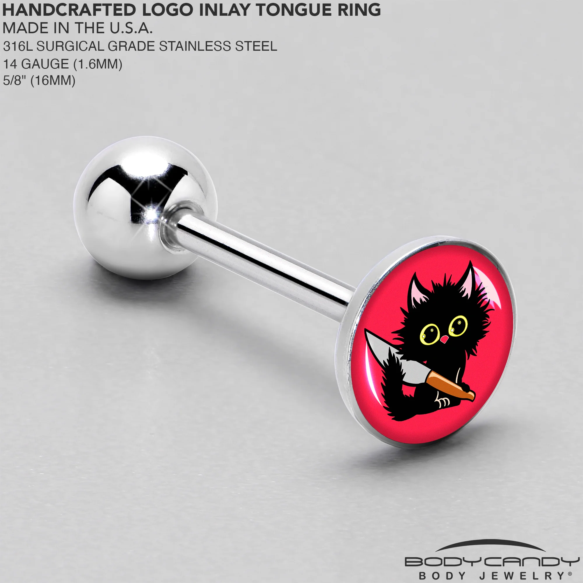 Stabby Cat Barbell Tongue Ring by Onyx O - Image 4