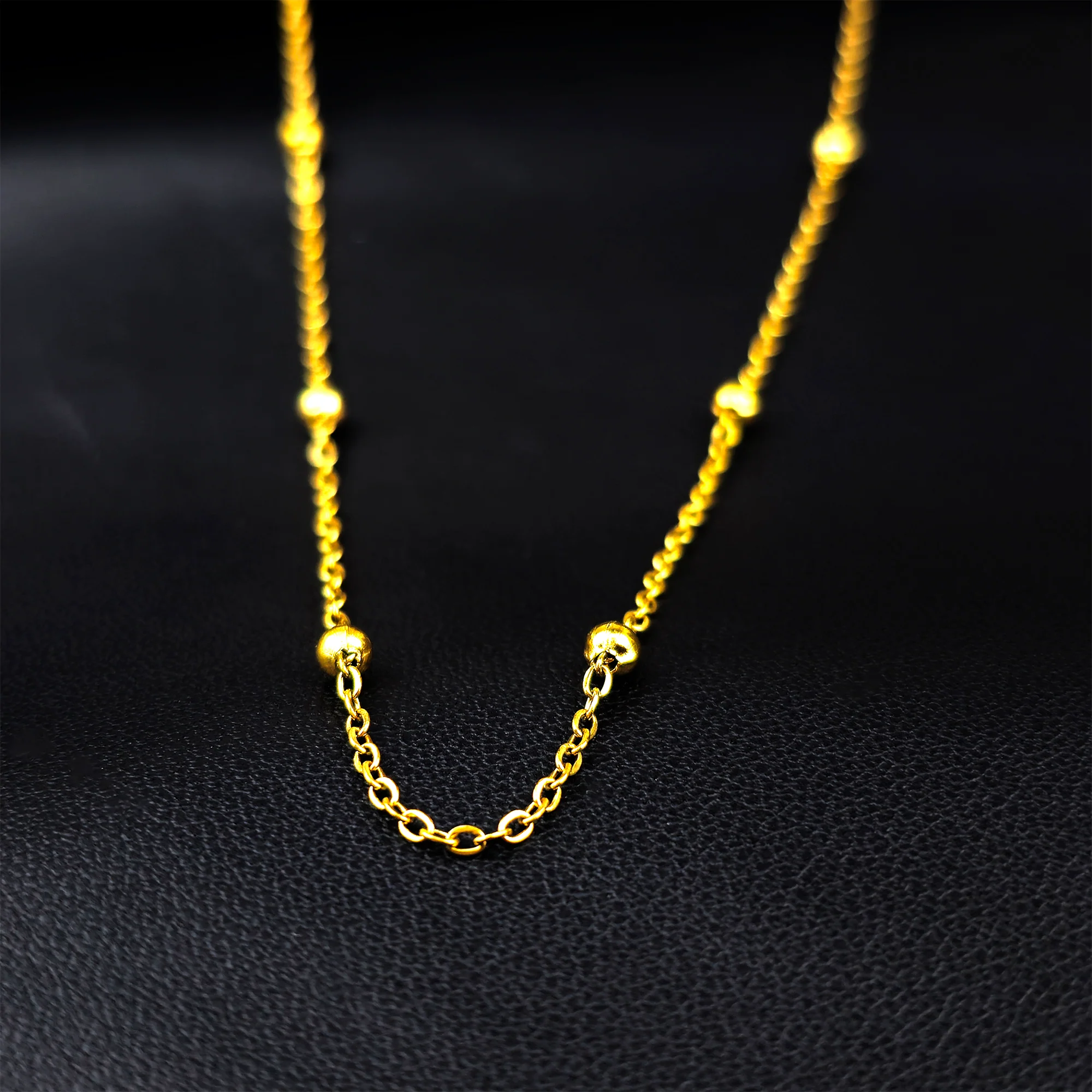 Stainless Steel Ball Gold Tone PVD Station Necklace Satellite Chain Layering Necklace - Image 2