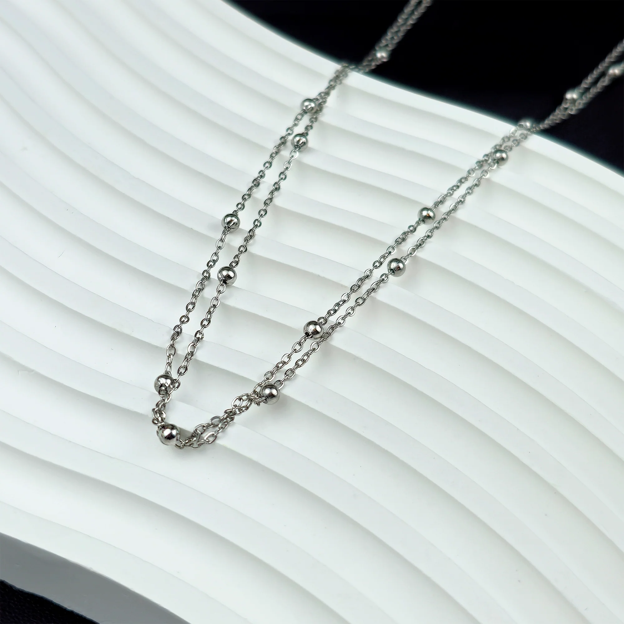 Stainless Steel Ball Station Necklace Satellite Chain Double Necklace - Image 2