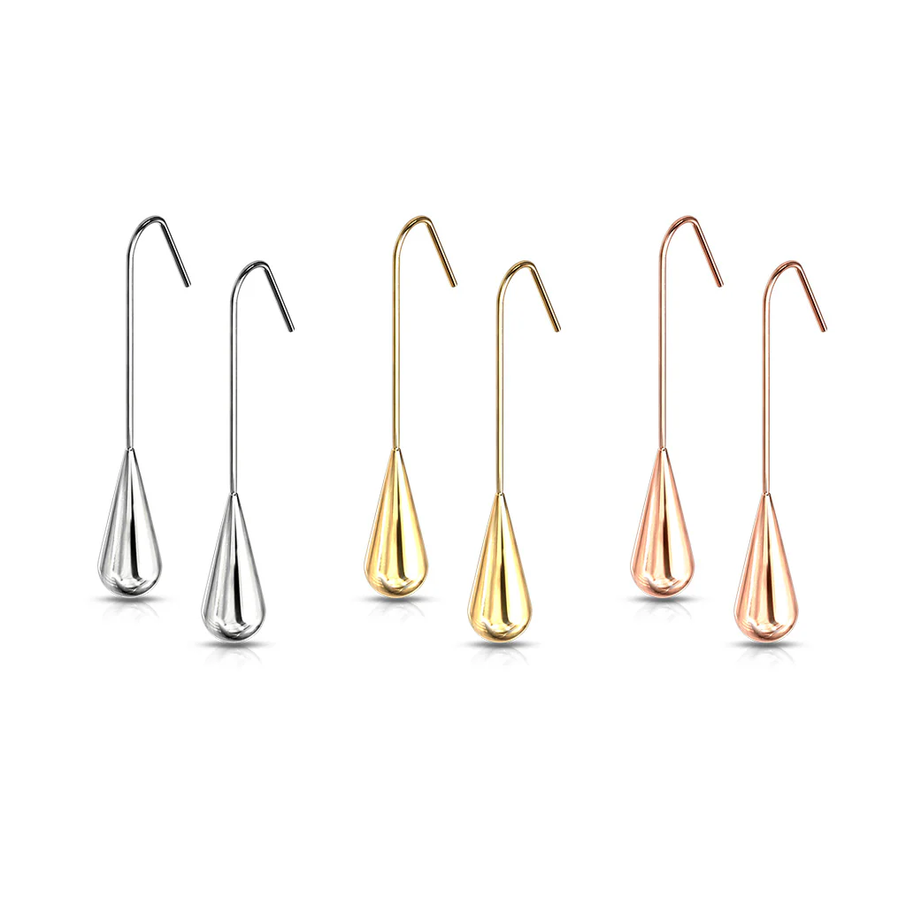 Elongated Teardrop Dangle Stainless Steel Hook Earrings - Image 2