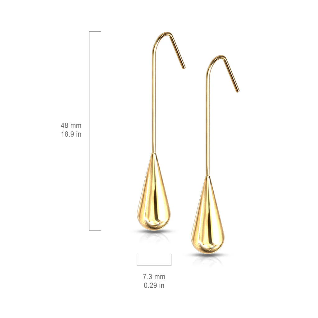 Elongated Teardrop Dangle Stainless Steel Hook Earrings - Image 3