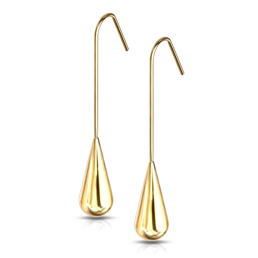 Elongated Teardrop Dangle Stainless Steel Hook Earrings - Image 5