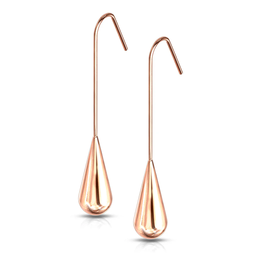 Elongated Teardrop Dangle Stainless Steel Hook Earrings - Image 6