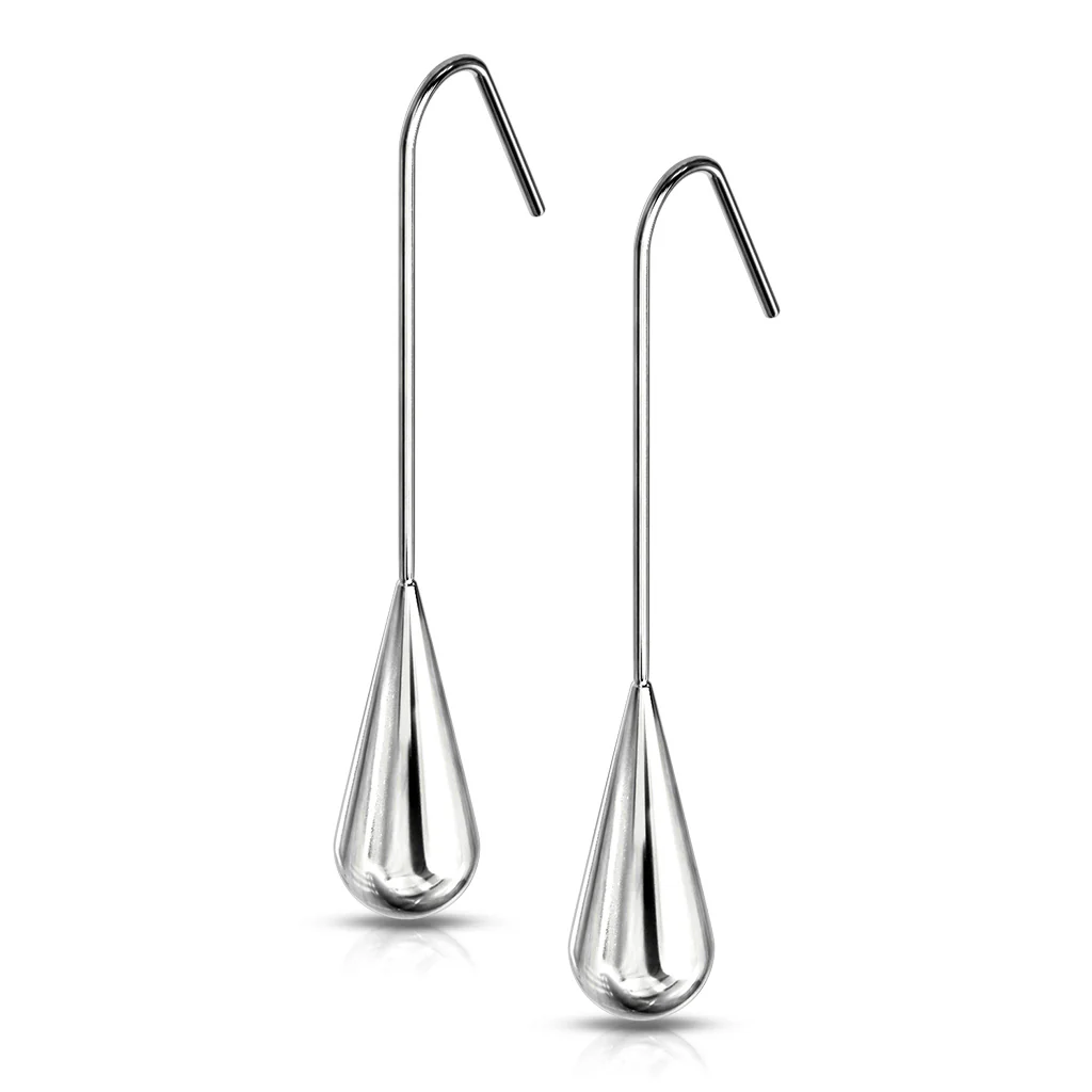 Elongated Teardrop Dangle Stainless Steel Hook Earrings - Image 7