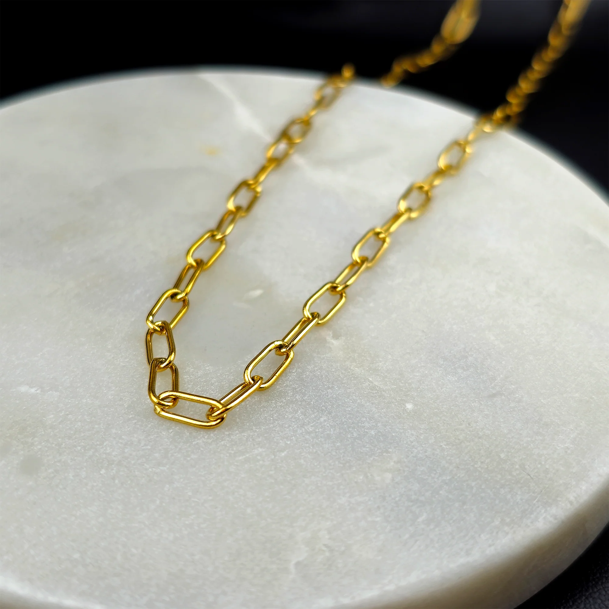 Stainless Steel Gold Tone PVD Paper Clip Link Chain Necklace - Image 2