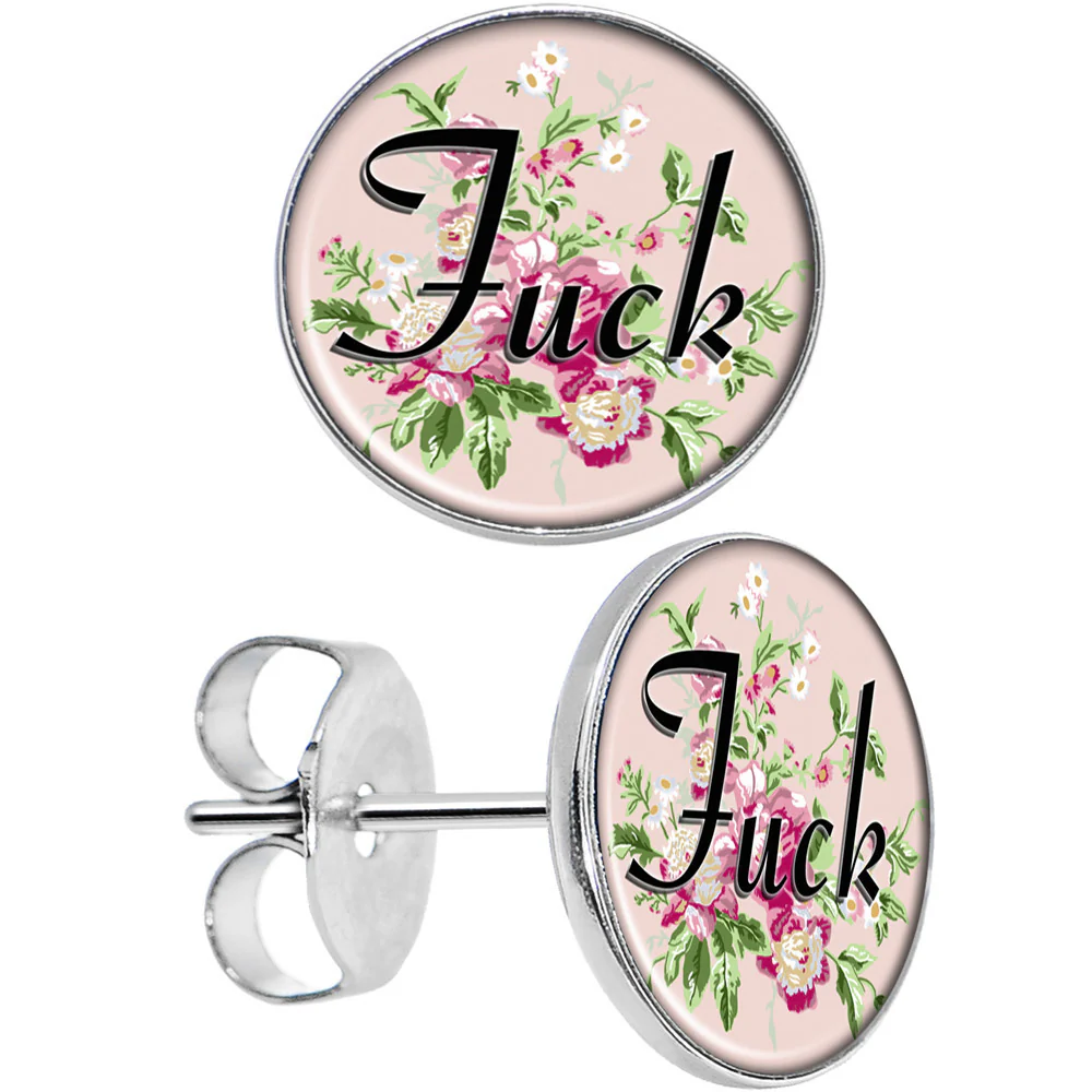 Stainless Steel Post Flowery Language F*ck Stud Earrings