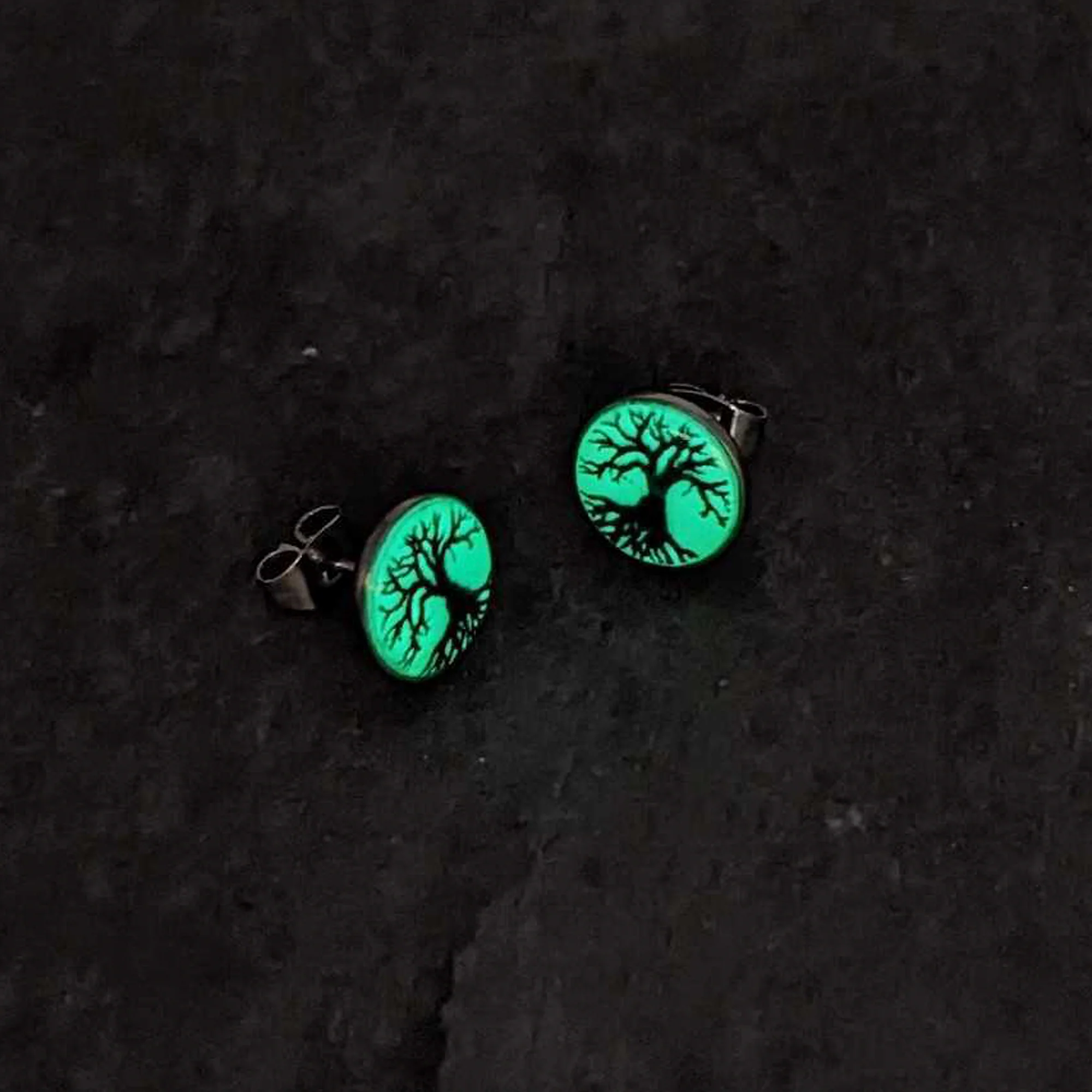 Stainless Steel Tree of Life Glow in the Dark Stud Earrings by Onyx O - Image 3