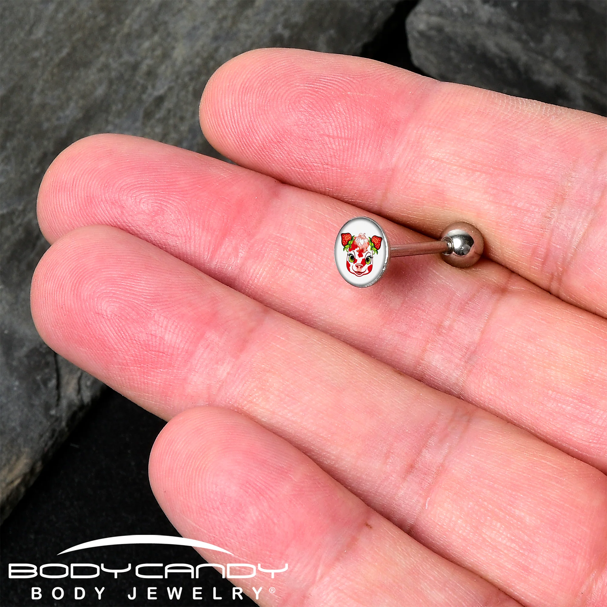 Stawberry Cow Barbell Tongue Ring by Onyx O - Image 2