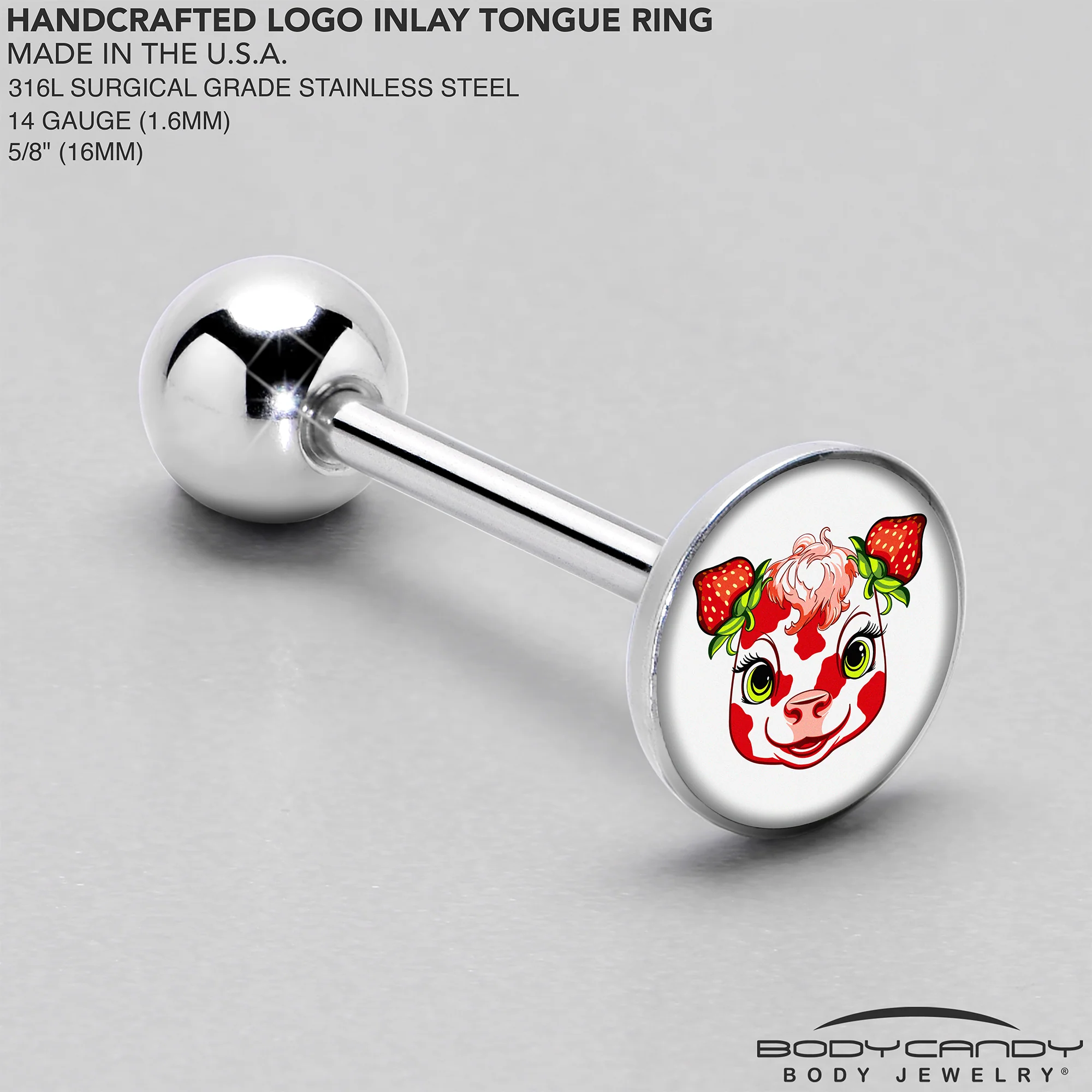 Stawberry Cow Barbell Tongue Ring by Onyx O - Image 4