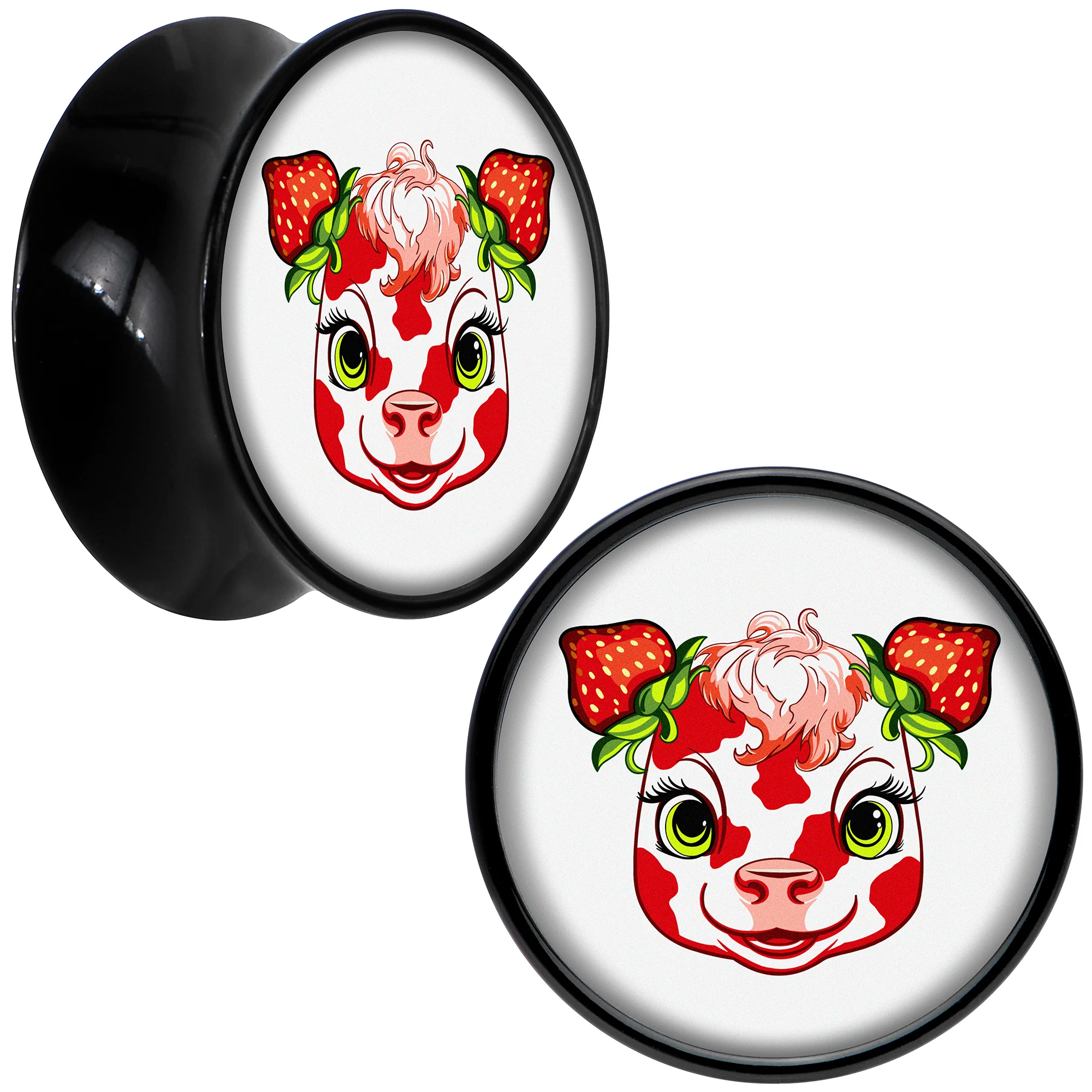 Stawberry Cow Black Acrylic Saddle Plug Set 8mm to 20mm by Onyx O - Image 11