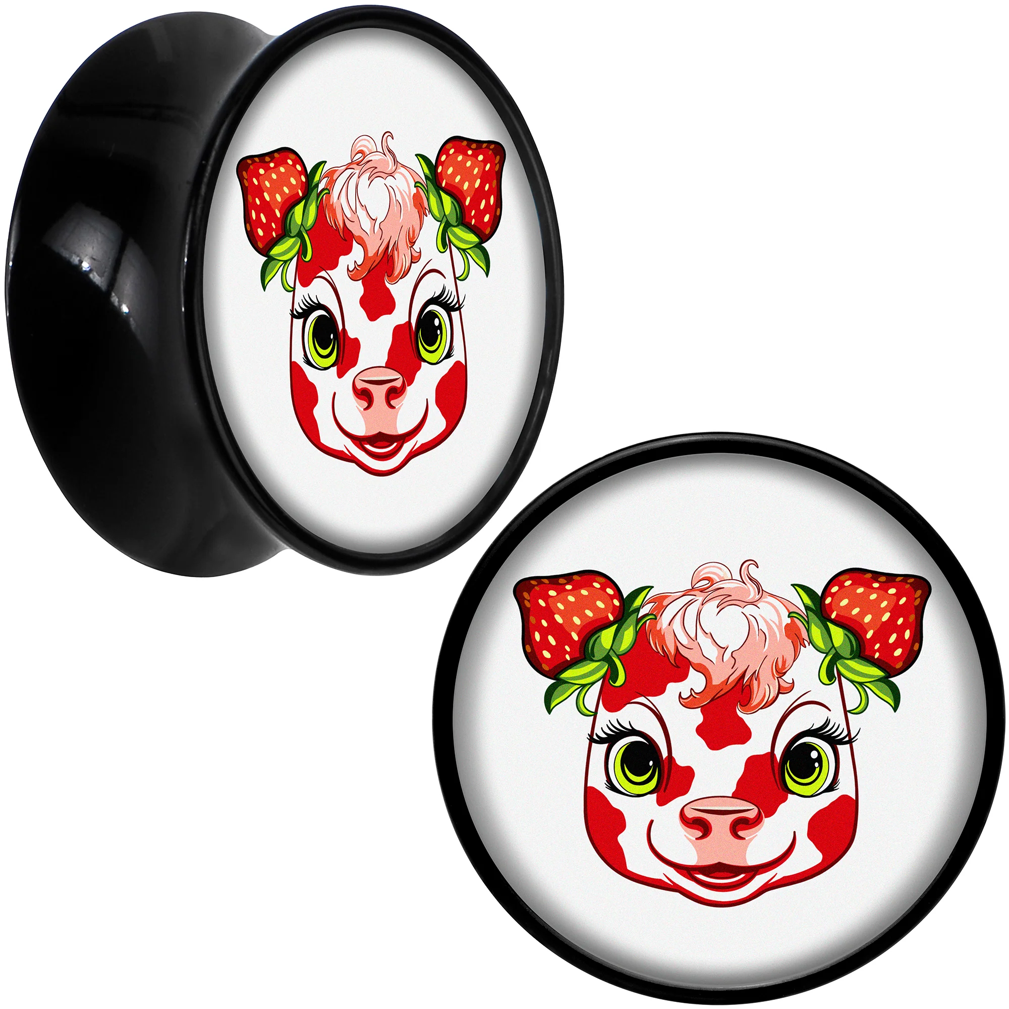 Stawberry Cow Black Acrylic Saddle Plug Set 8mm to 20mm by Onyx O - Image 12