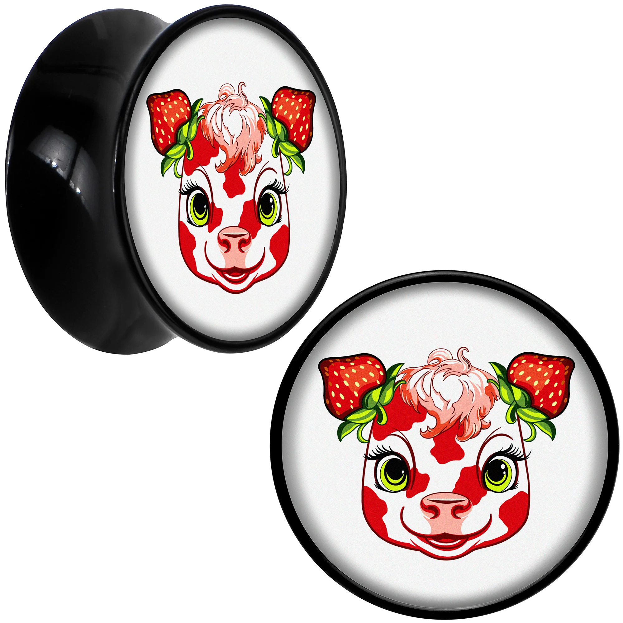 Stawberry Cow Black Acrylic Saddle Plug Set 8mm to 20mm by Onyx O - Image 13