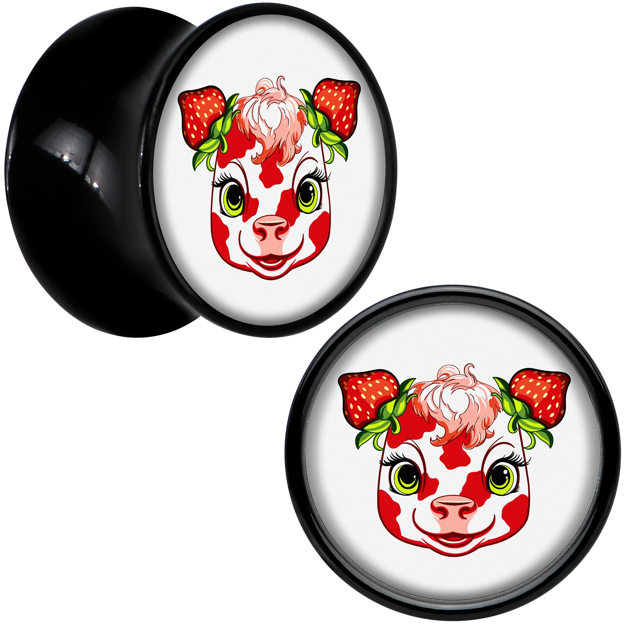 Stawberry Cow Black Acrylic Saddle Plug Set 8mm to 20mm by Onyx O - Image 2